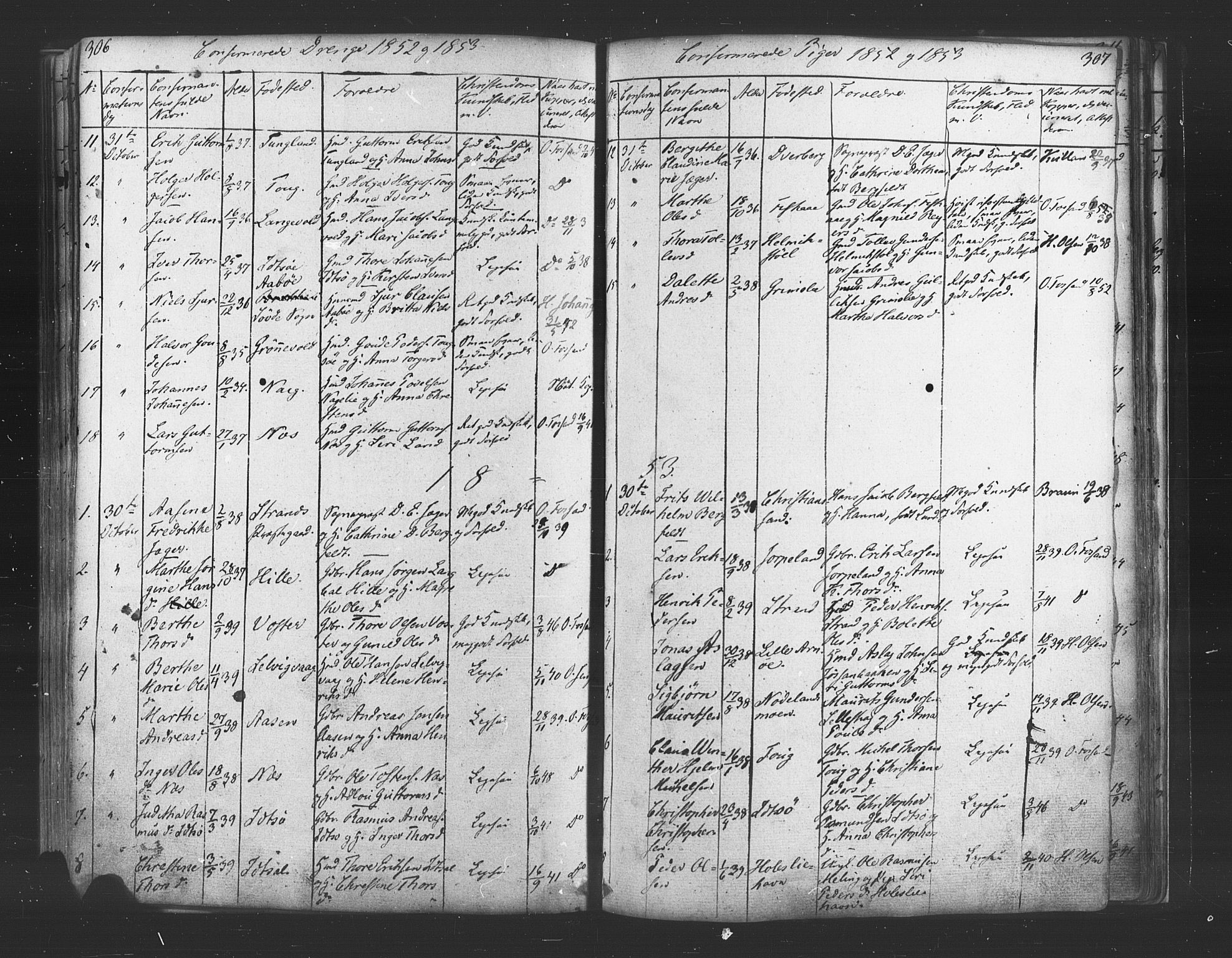 Strand sokneprestkontor, SAST/A-101828/H/Ha/Haa/L0006: Parish register (official) no. A 6, 1834-1854, p. 306-307