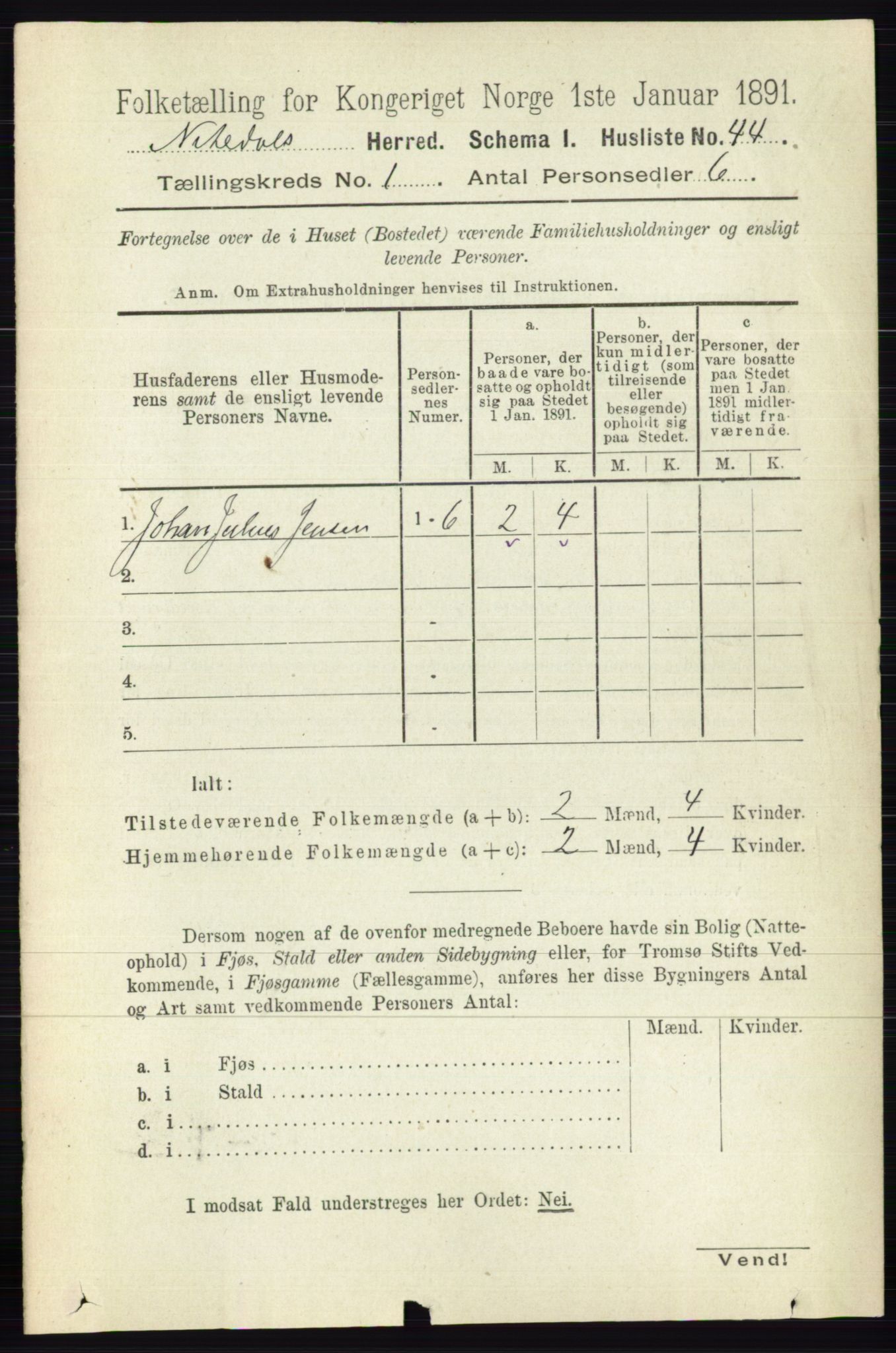 RA, 1891 census for 0233 Nittedal, 1891, p. 64