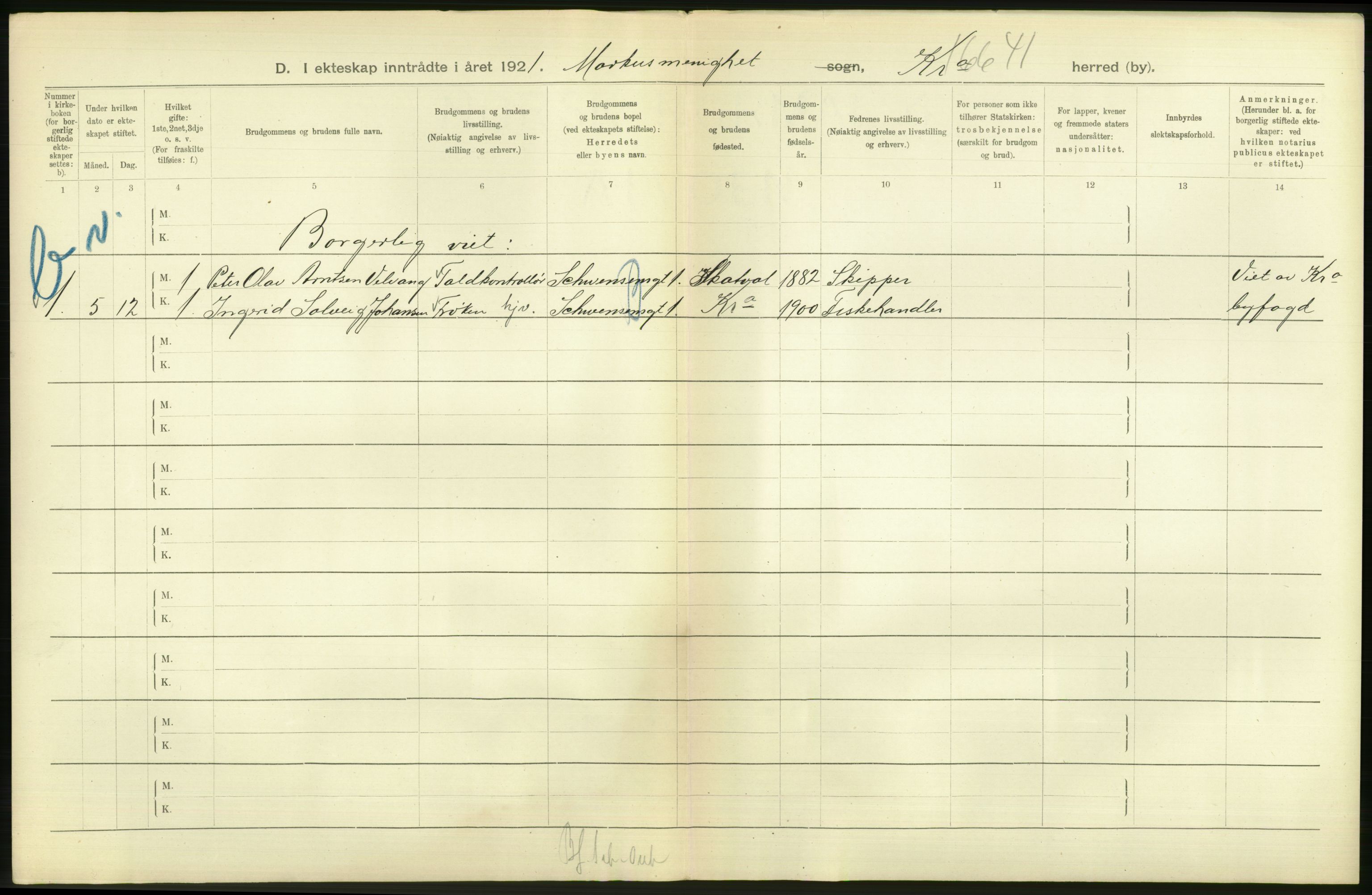 Statistisk sentralbyrå, Sosiodemografiske emner, Befolkning, AV/RA-S-2228/D/Df/Dfc/Dfca/L0011: Kristiania: Gifte, 1921, p. 352