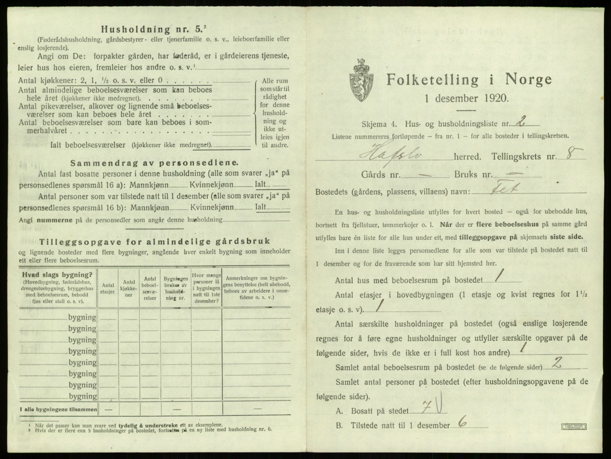 SAB, 1920 census for Hafslo, 1920, p. 869