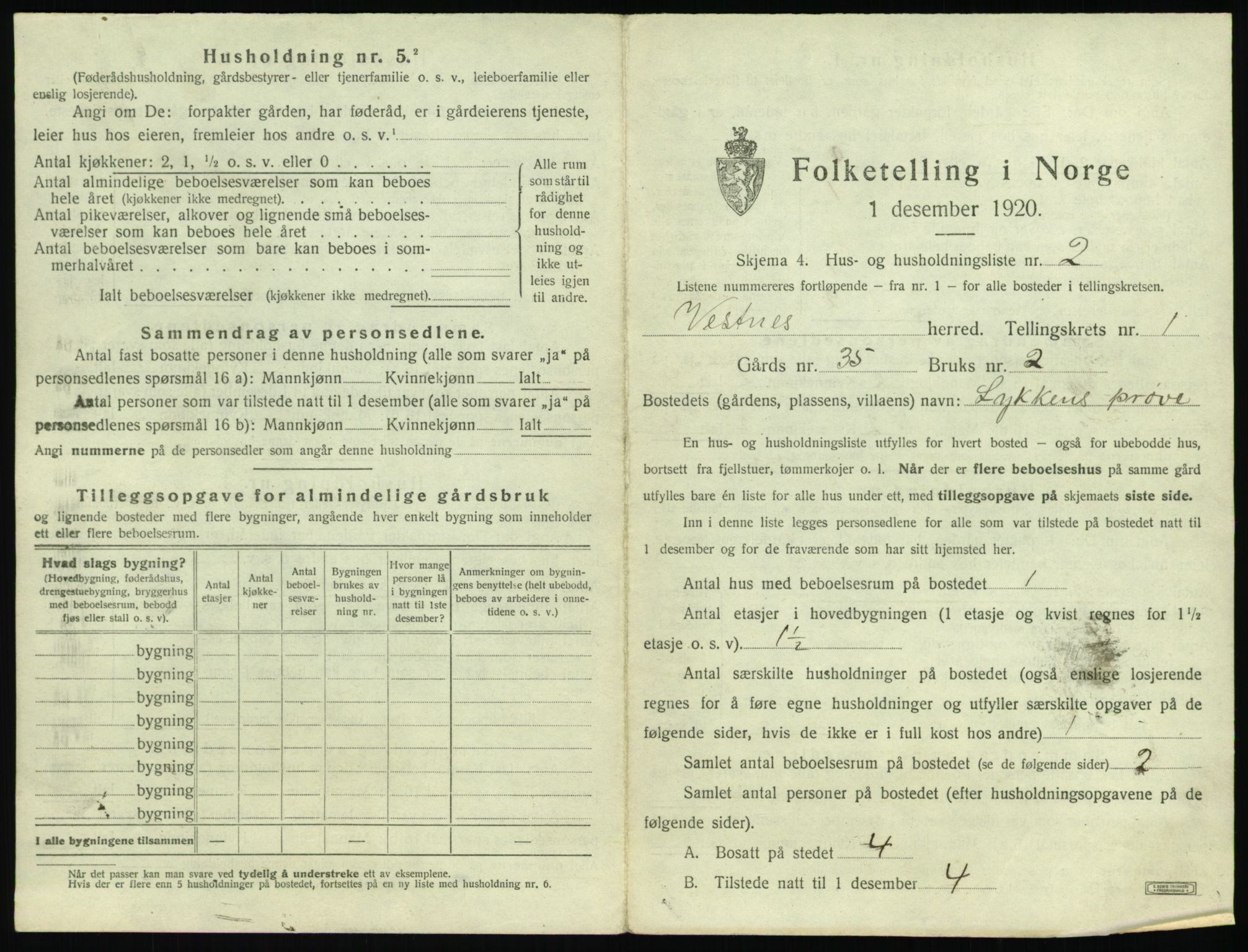 SAT, 1920 census for Vestnes, 1920, p. 45