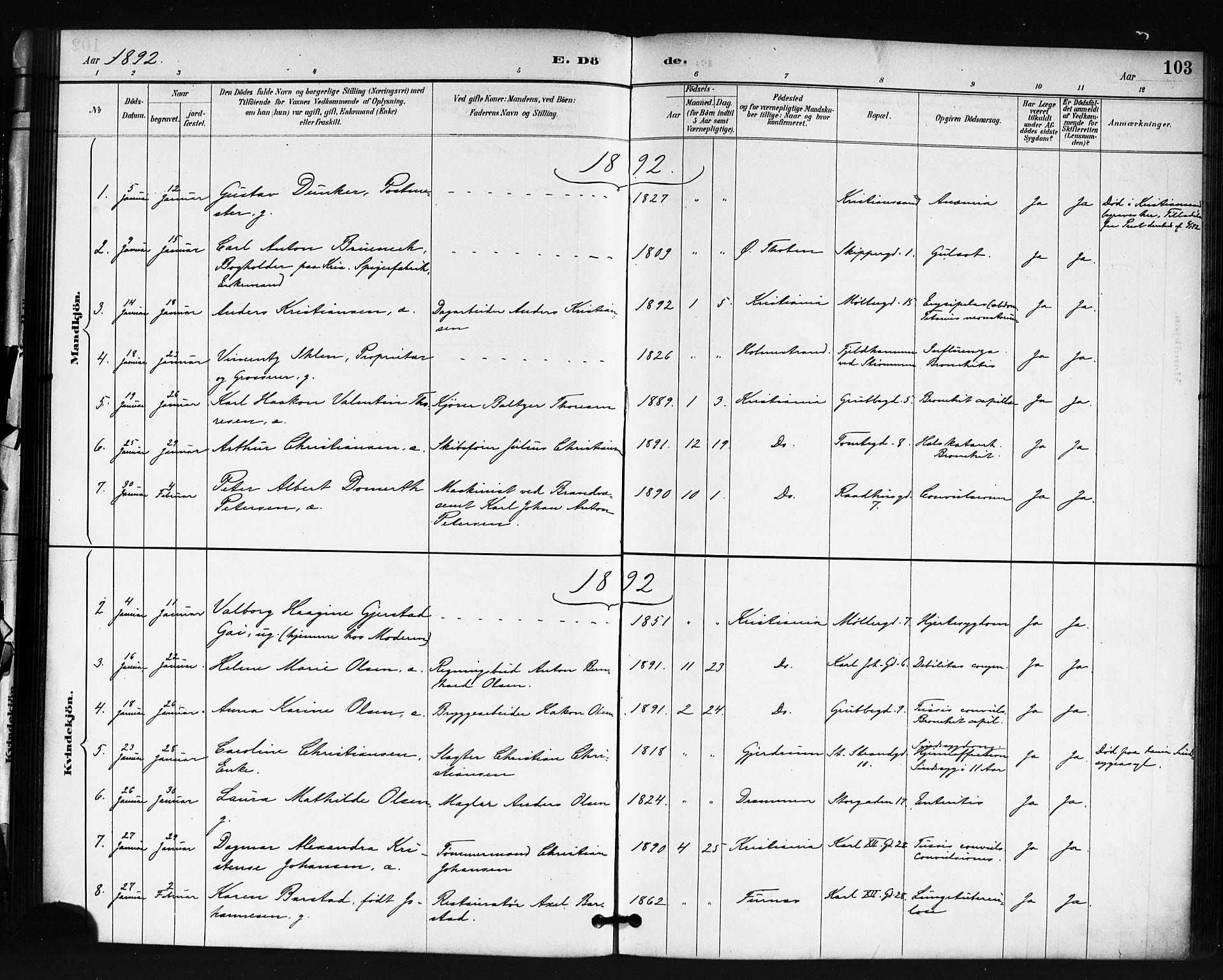 Oslo domkirke Kirkebøker, SAO/A-10752/F/Fa/L0035: Parish register (official) no. 35, 1885-1901, p. 103