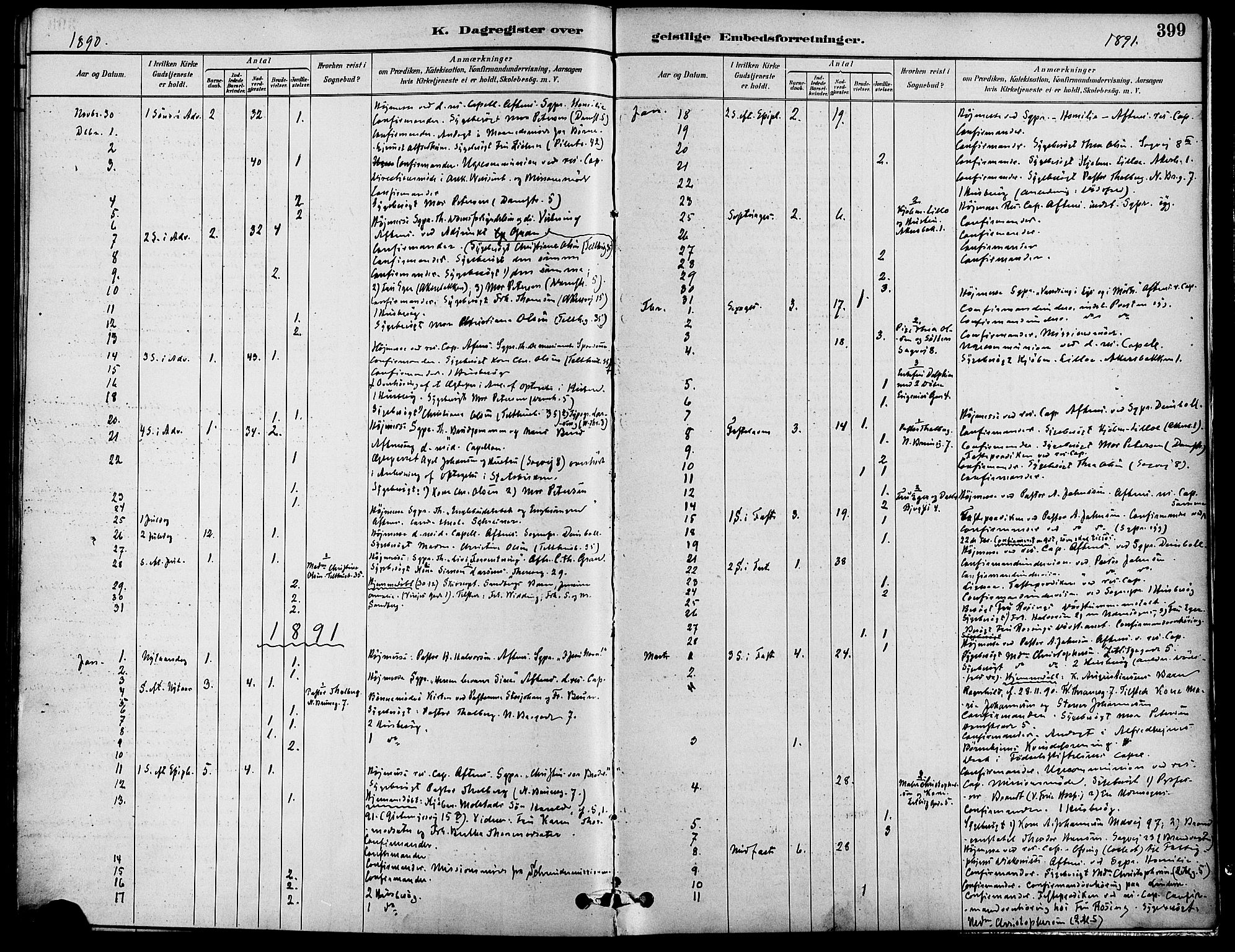 Gamle Aker prestekontor Kirkebøker, SAO/A-10617a/F/L0007: Parish register (official) no. 7, 1882-1890, p. 399