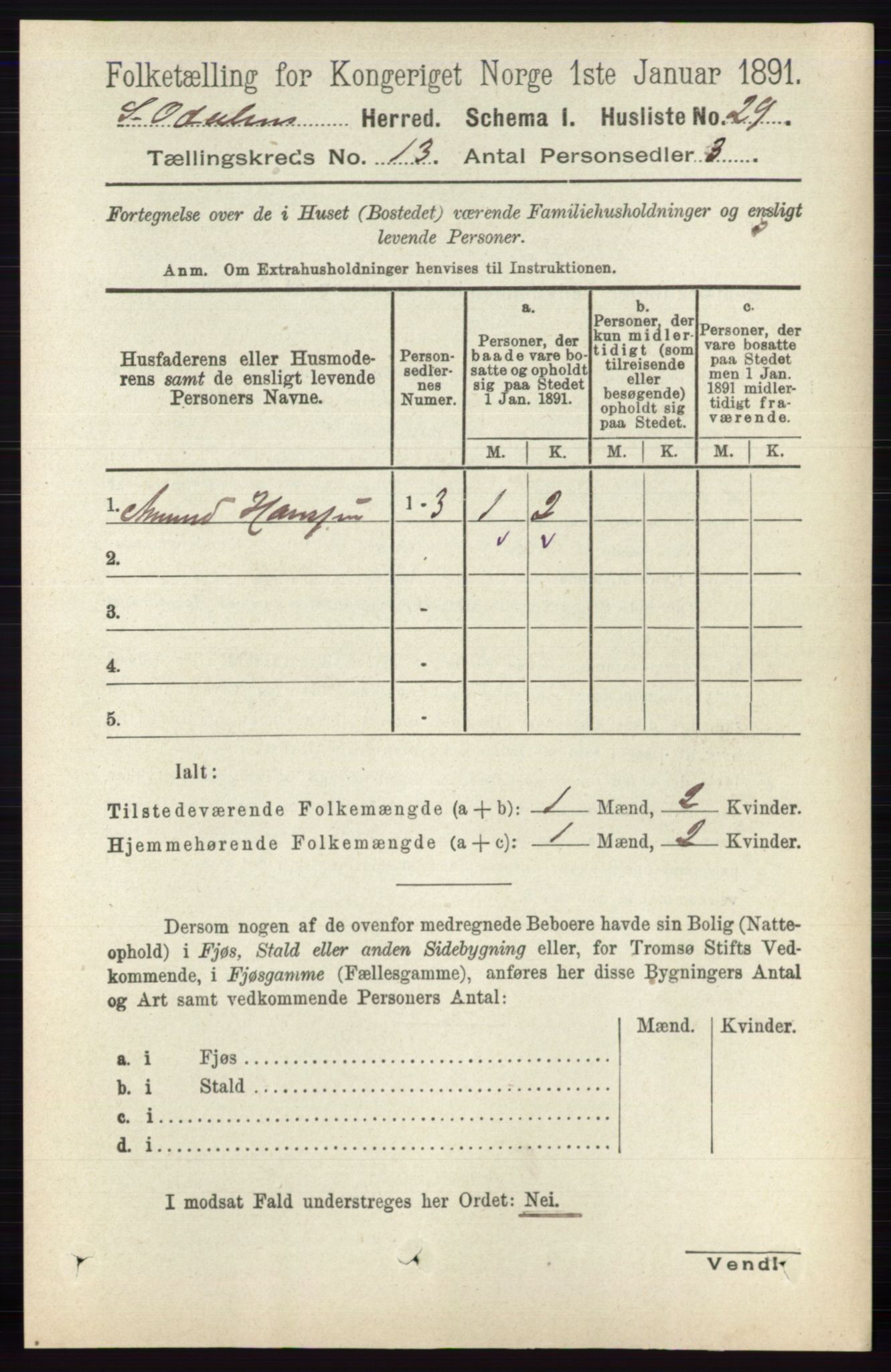 RA, 1891 census for 0419 Sør-Odal, 1891, p. 5535