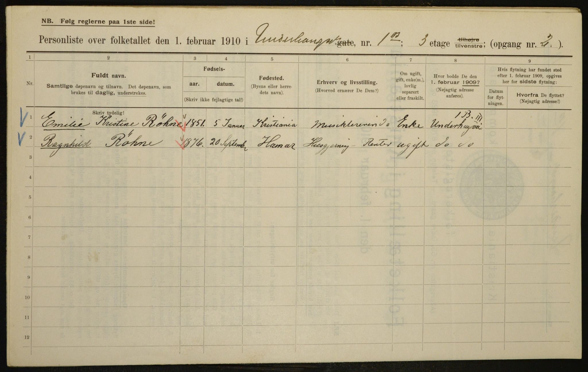 OBA, Municipal Census 1910 for Kristiania, 1910, p. 113508