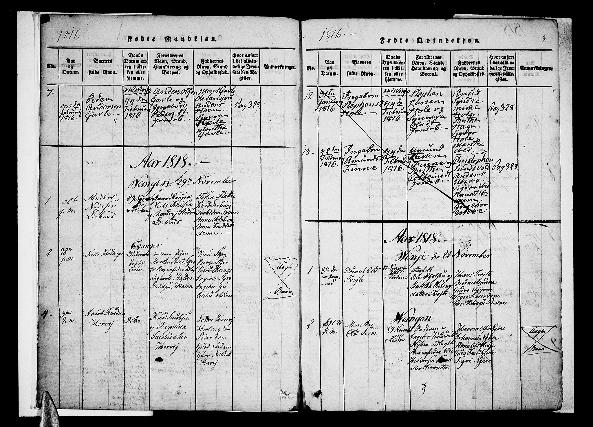 Voss sokneprestembete, SAB/A-79001/H/Haa: Parish register (official) no. A 11, 1816-1827, p. 3