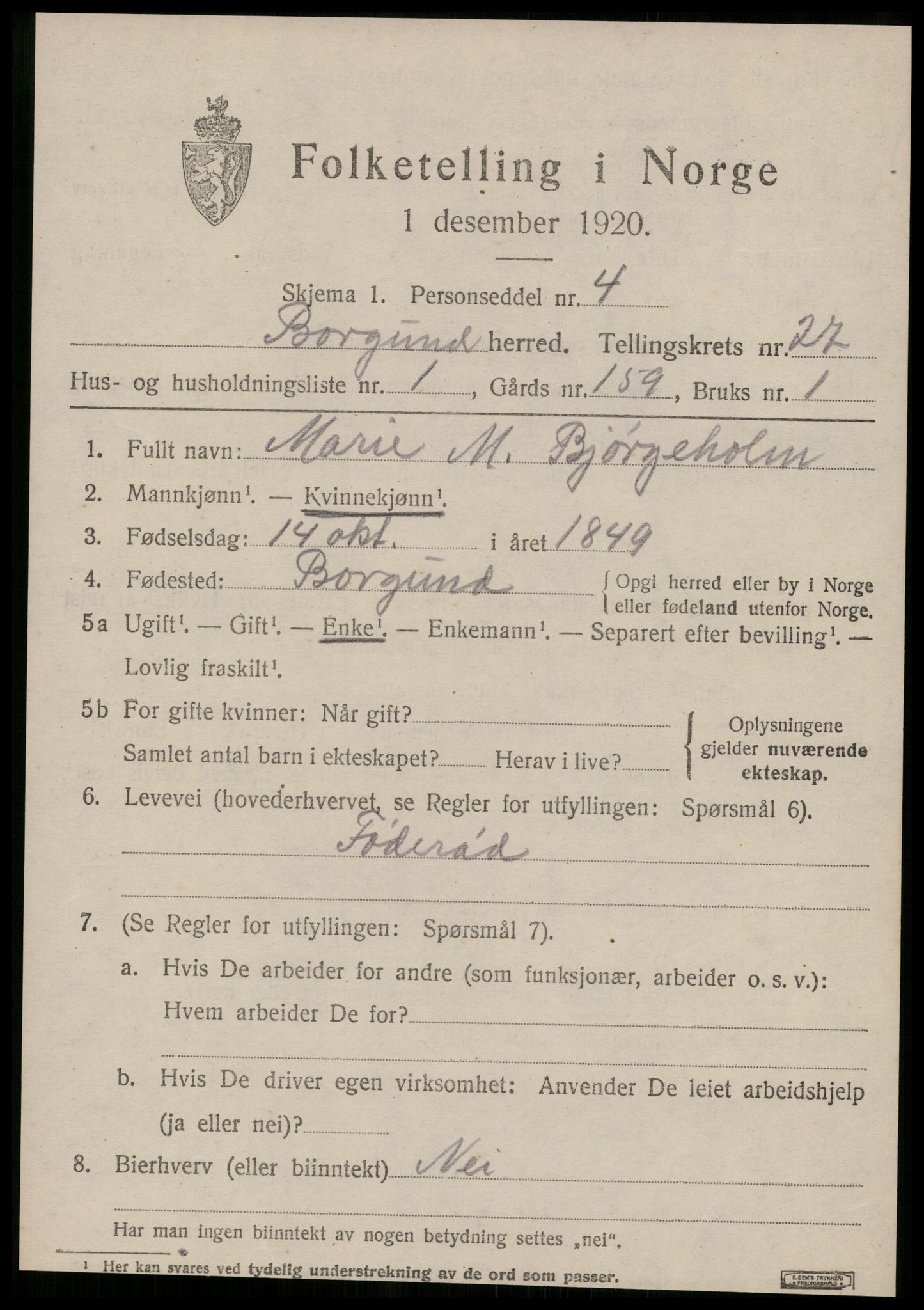 SAT, 1920 census for Borgund, 1920, p. 17712