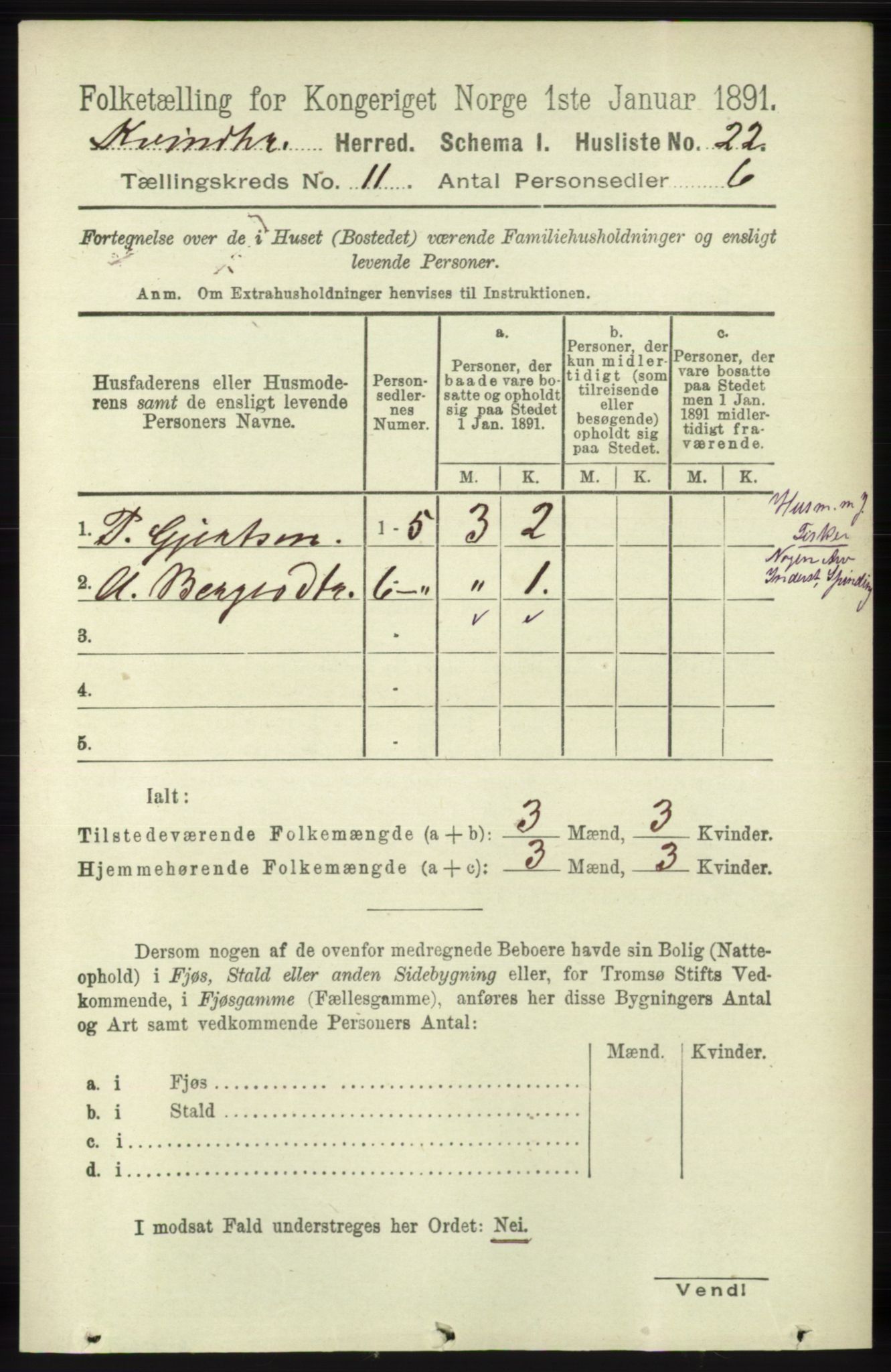 RA, 1891 census for 1224 Kvinnherad, 1891, p. 3807