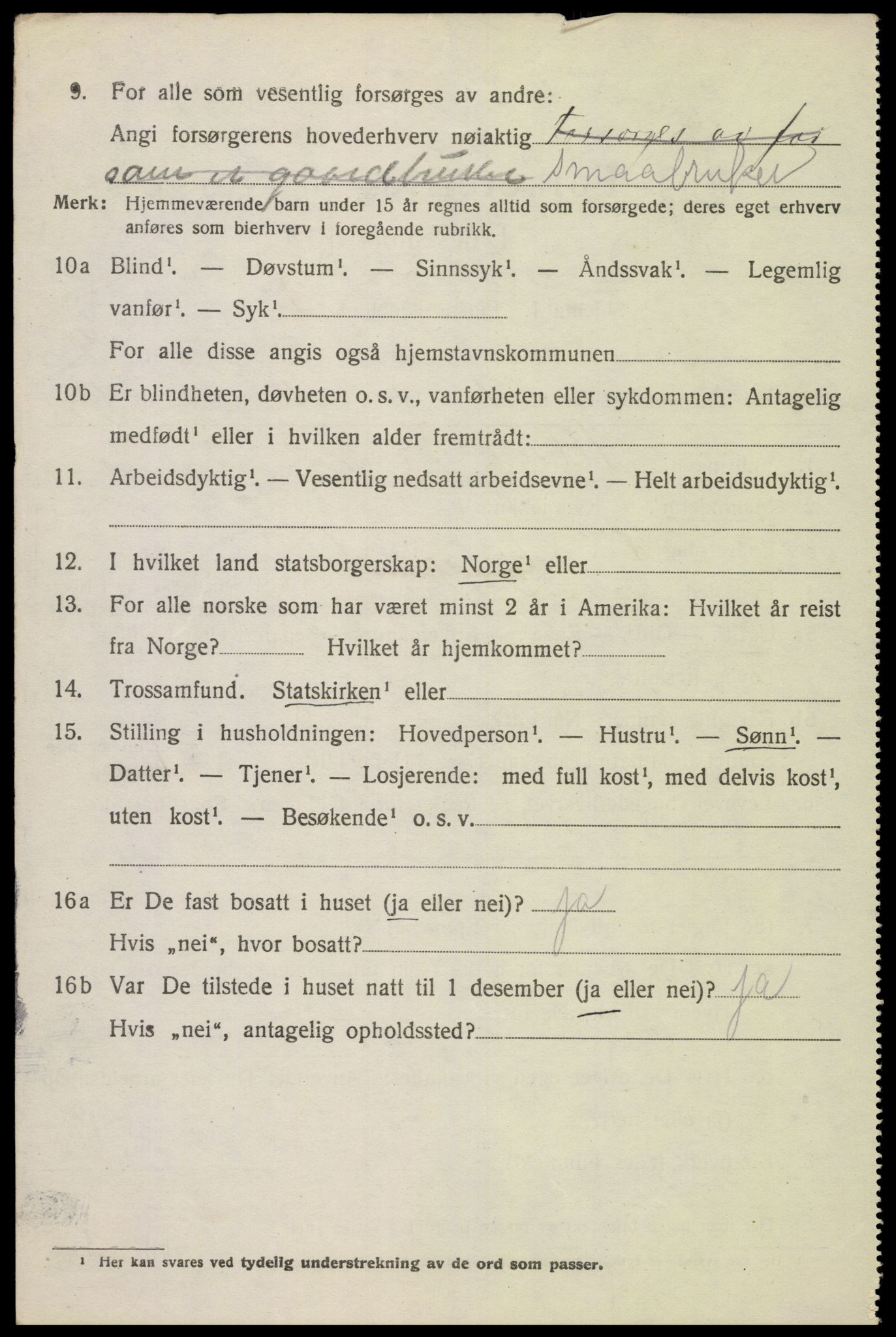 SAK, 1920 census for Grindheim, 1920, p. 898