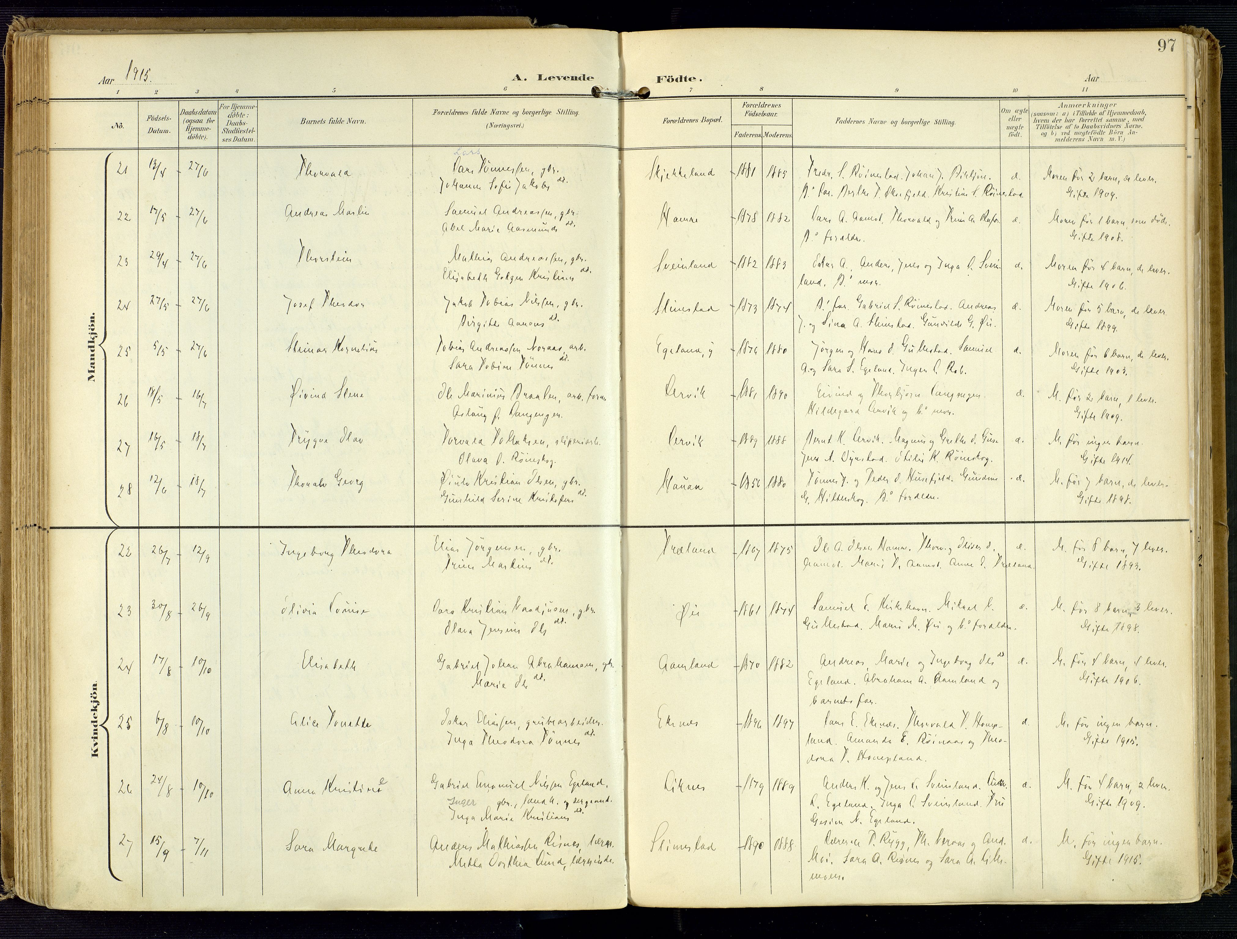 Kvinesdal sokneprestkontor, AV/SAK-1111-0026/F/Fa/Fab/L0009: Parish register (official) no. A 9, 1898-1915, p. 97