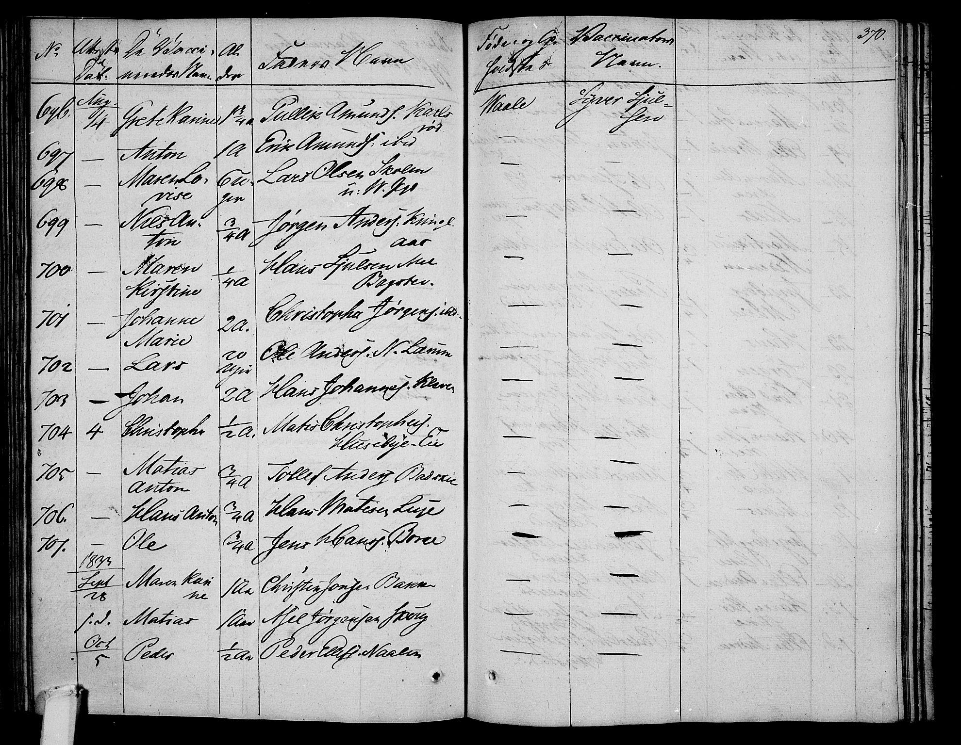 Våle kirkebøker, AV/SAKO-A-334/F/Fa/L0008: Parish register (official) no. I 8, 1824-1844, p. 370