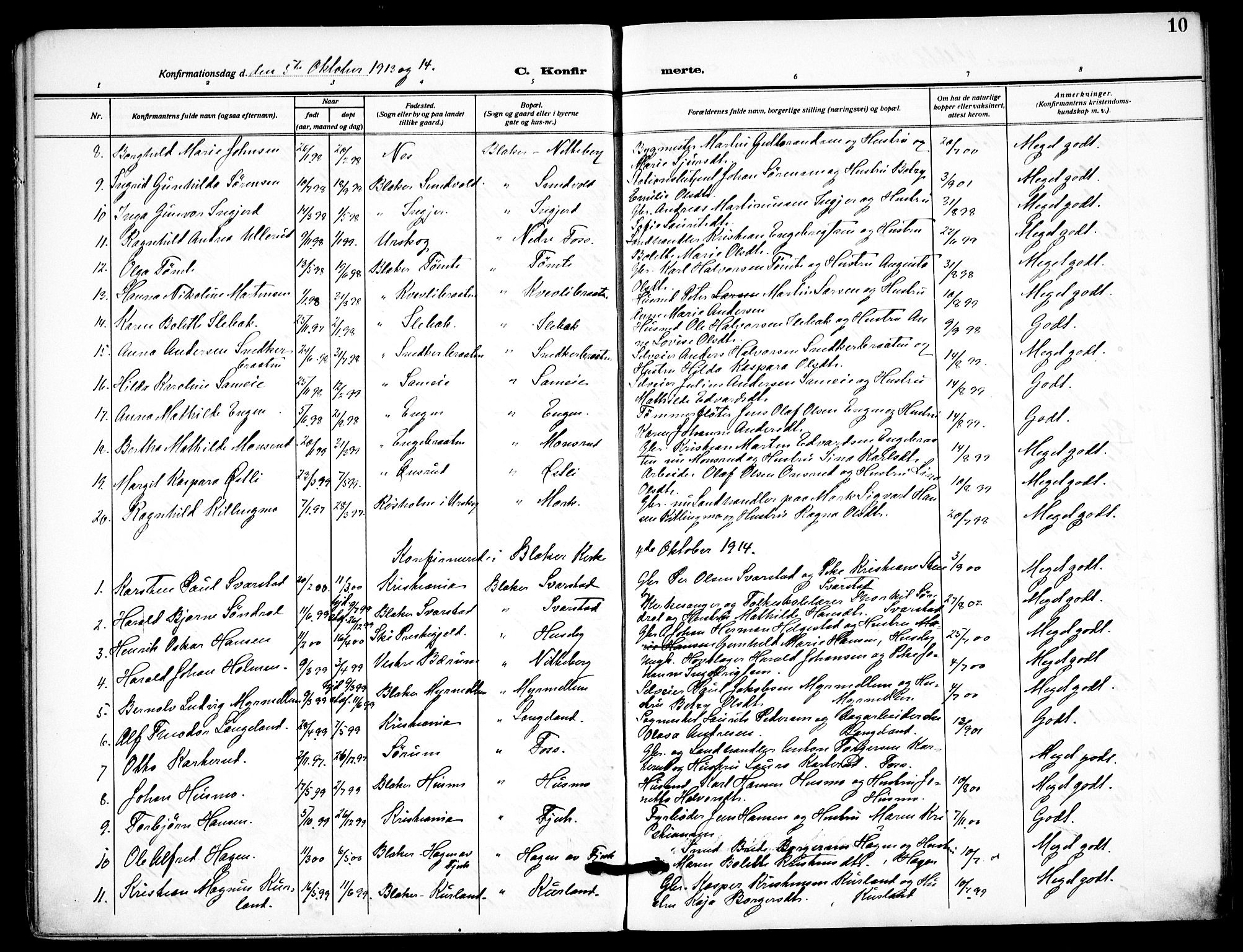 Aurskog prestekontor Kirkebøker, SAO/A-10304a/F/Fb/L0003: Parish register (official) no. II 3, 1909-1919, p. 10