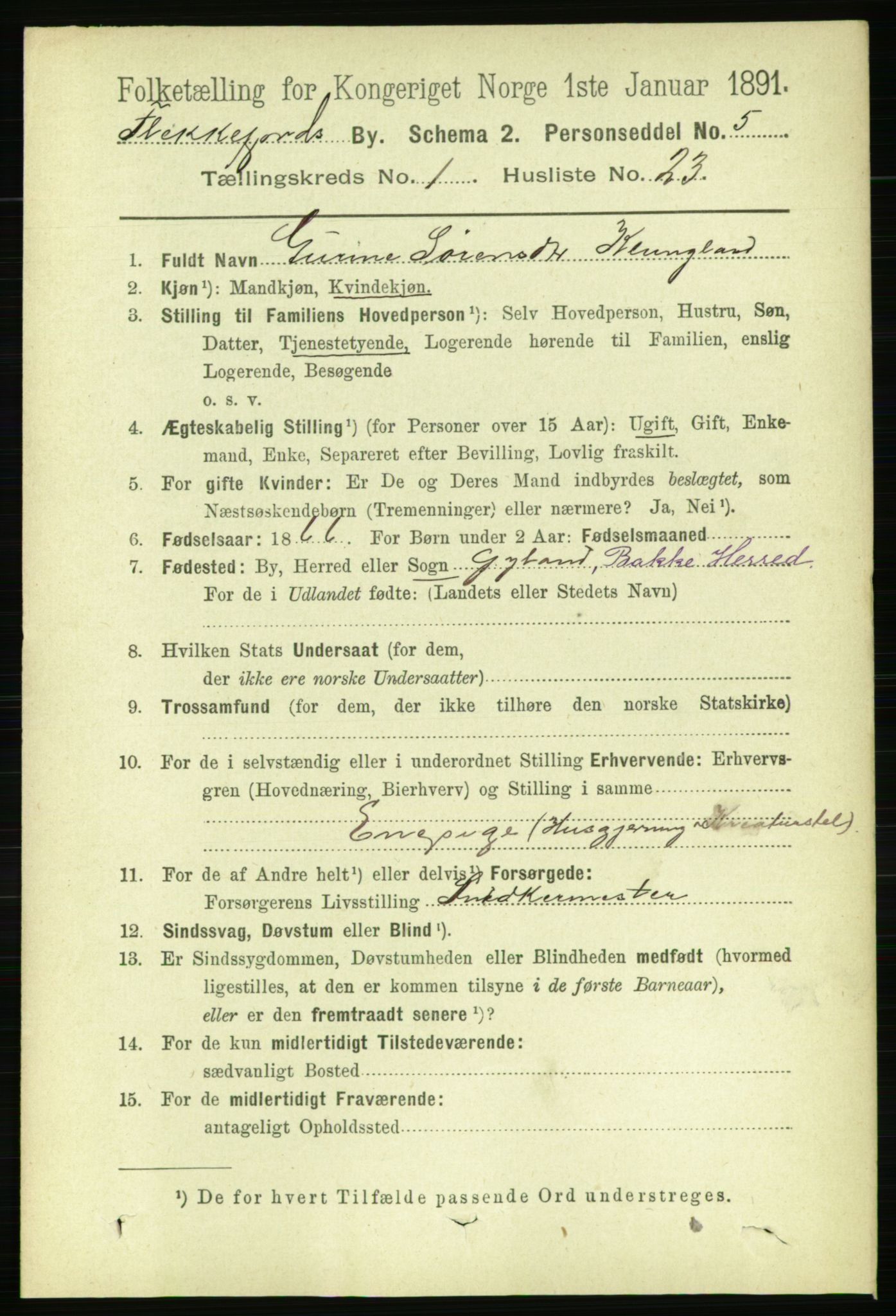 RA, 1891 census for 1004 Flekkefjord, 1891, p. 826