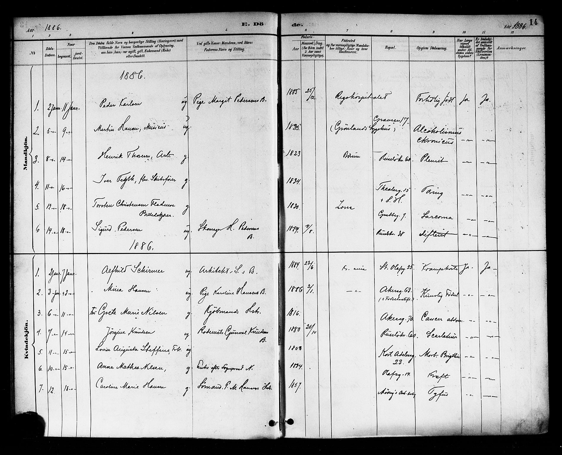 Trefoldighet prestekontor Kirkebøker, SAO/A-10882/F/Fd/L0003: Parish register (official) no. IV 3, 1885-1896, p. 14