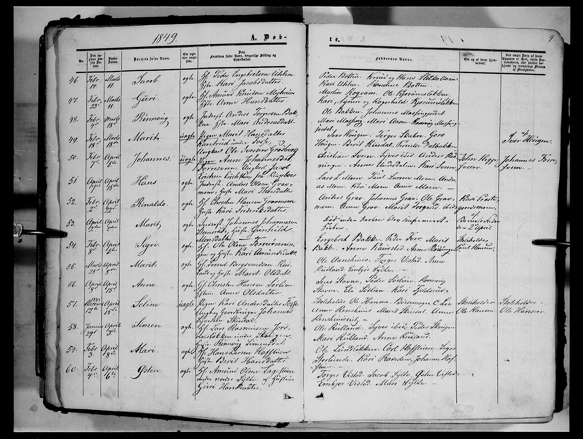 Sør-Fron prestekontor, AV/SAH-PREST-010/H/Ha/Haa/L0001: Parish register (official) no. 1, 1849-1863, p. 4