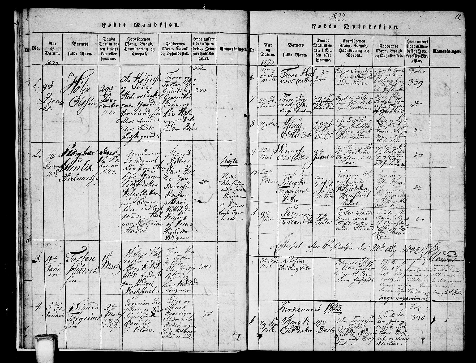 Hjartdal kirkebøker, SAKO/A-270/G/Gc/L0001: Parish register (copy) no. III 1, 1815-1842, p. 12