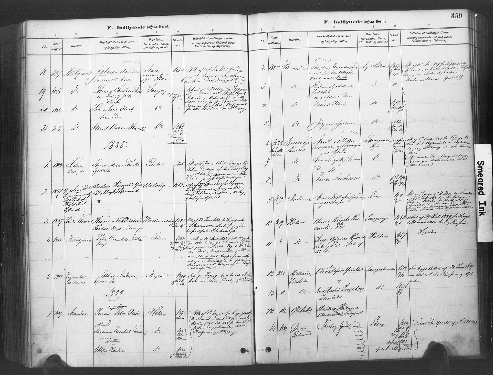 Søgne sokneprestkontor, SAK/1111-0037/F/Fa/Fab/L0012: Parish register (official) no. A 12, 1880-1891, p. 359
