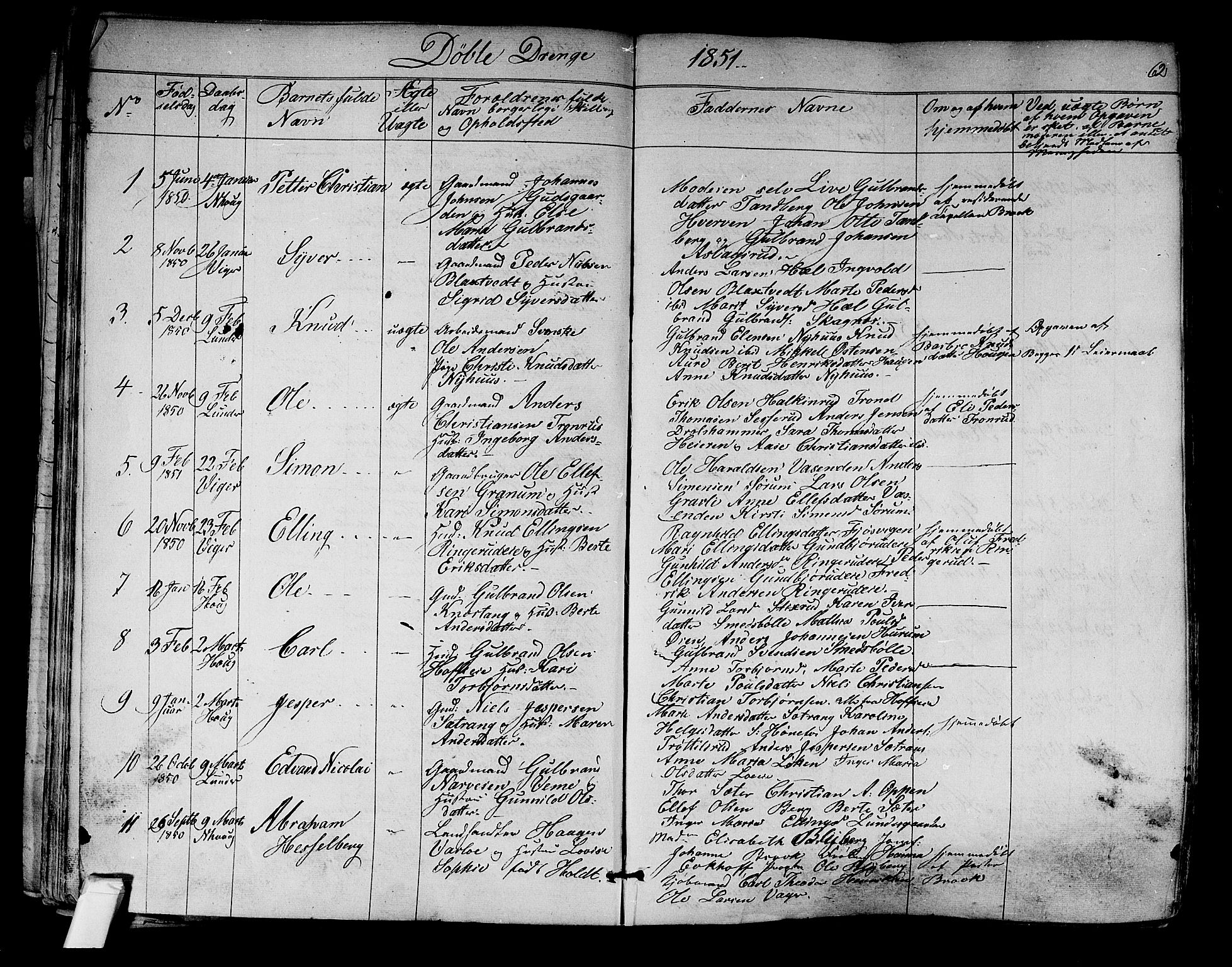 Norderhov kirkebøker, SAKO/A-237/F/Fa/L0011: Parish register (official) no. 11, 1847-1856, p. 62