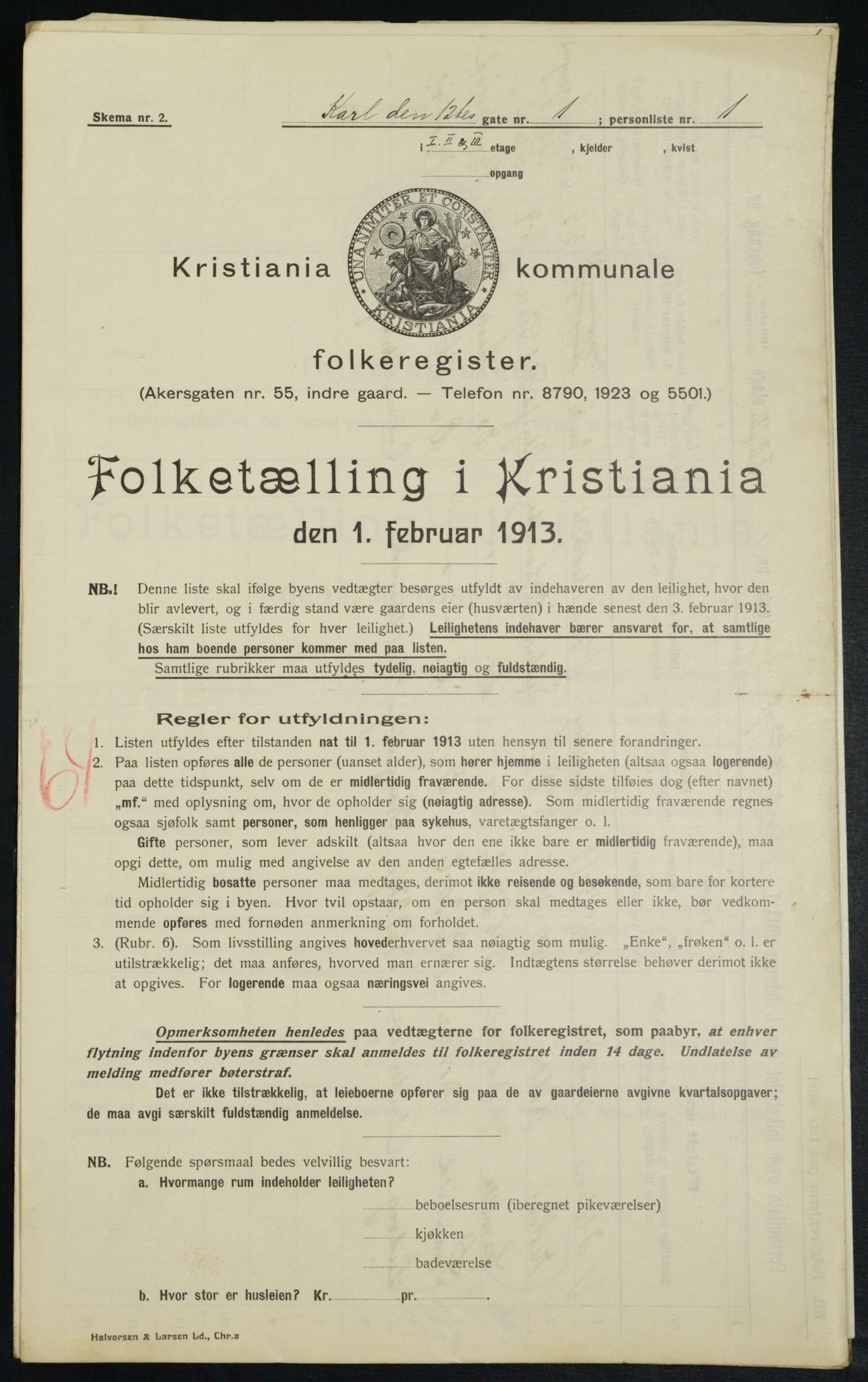 OBA, Municipal Census 1913 for Kristiania, 1913, p. 48012