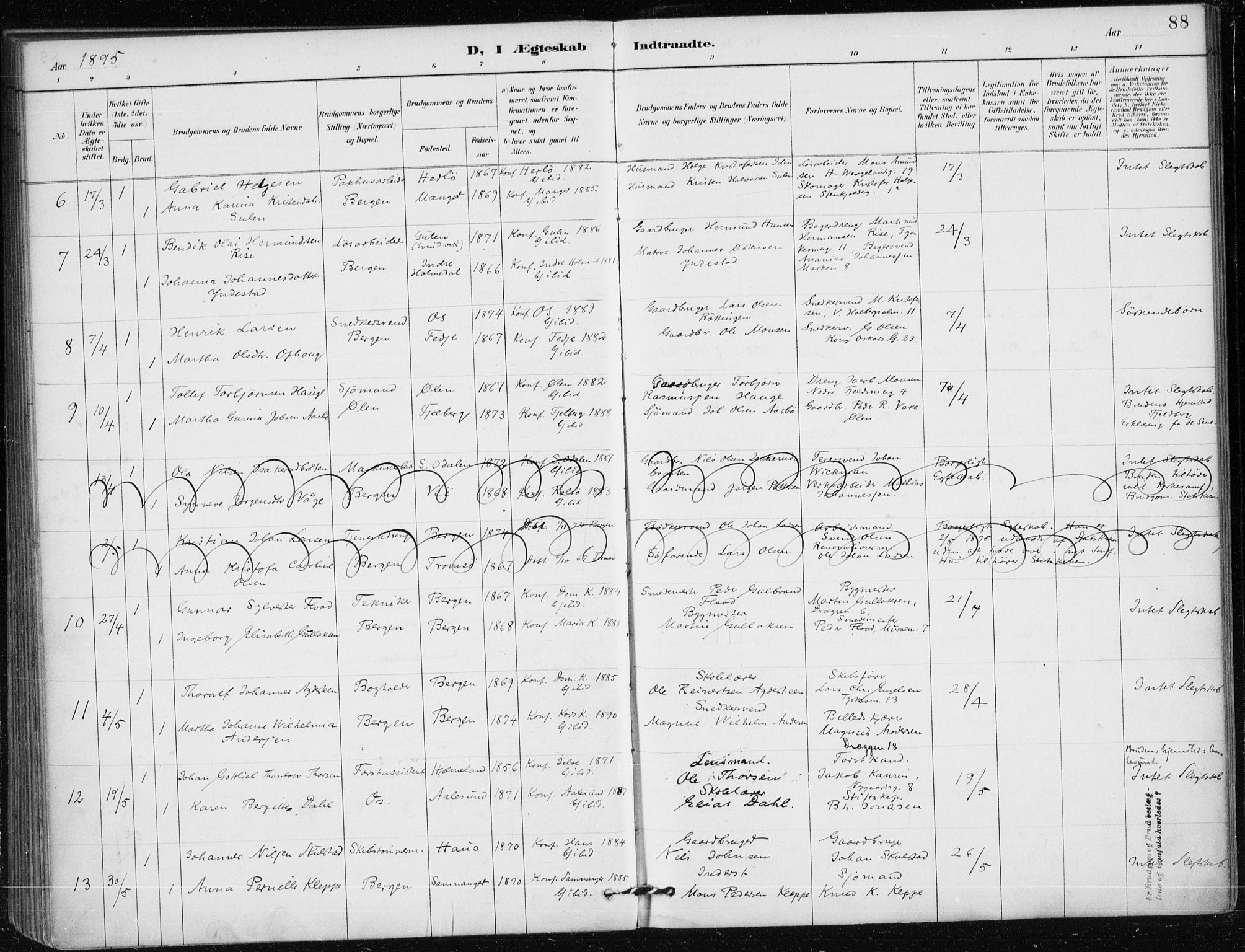 Mariakirken Sokneprestembete, AV/SAB-A-76901/H/Haa/L0013: Parish register (official) no. C 1, 1889-1900, p. 88