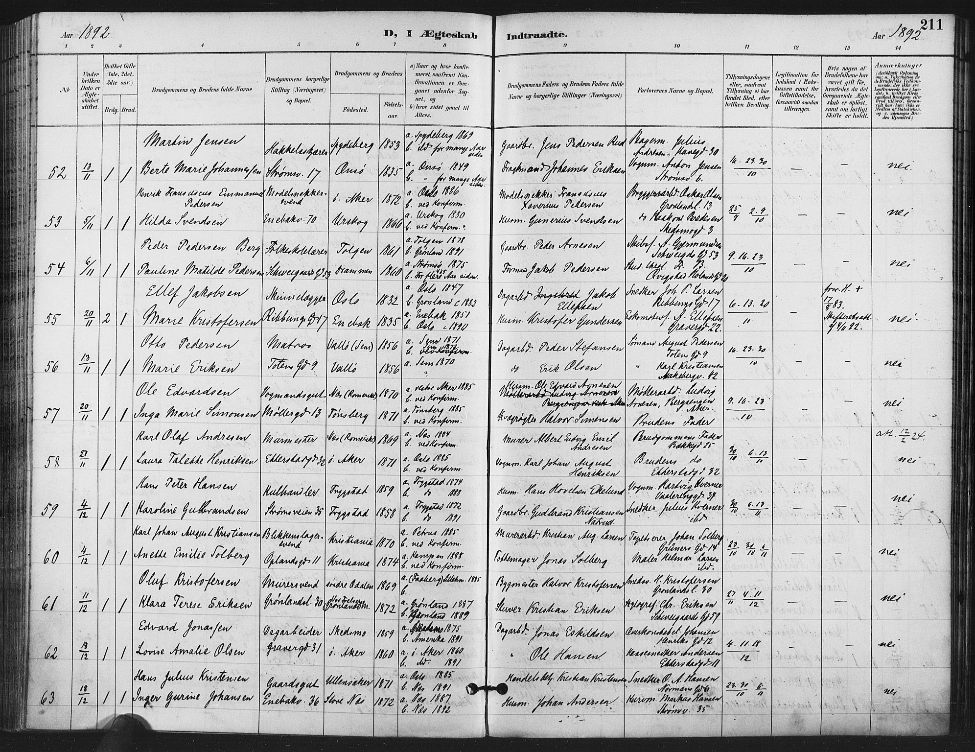 Gamlebyen prestekontor Kirkebøker, SAO/A-10884/F/Fa/L0008: Parish register (official) no. 8, 1891-1908, p. 211
