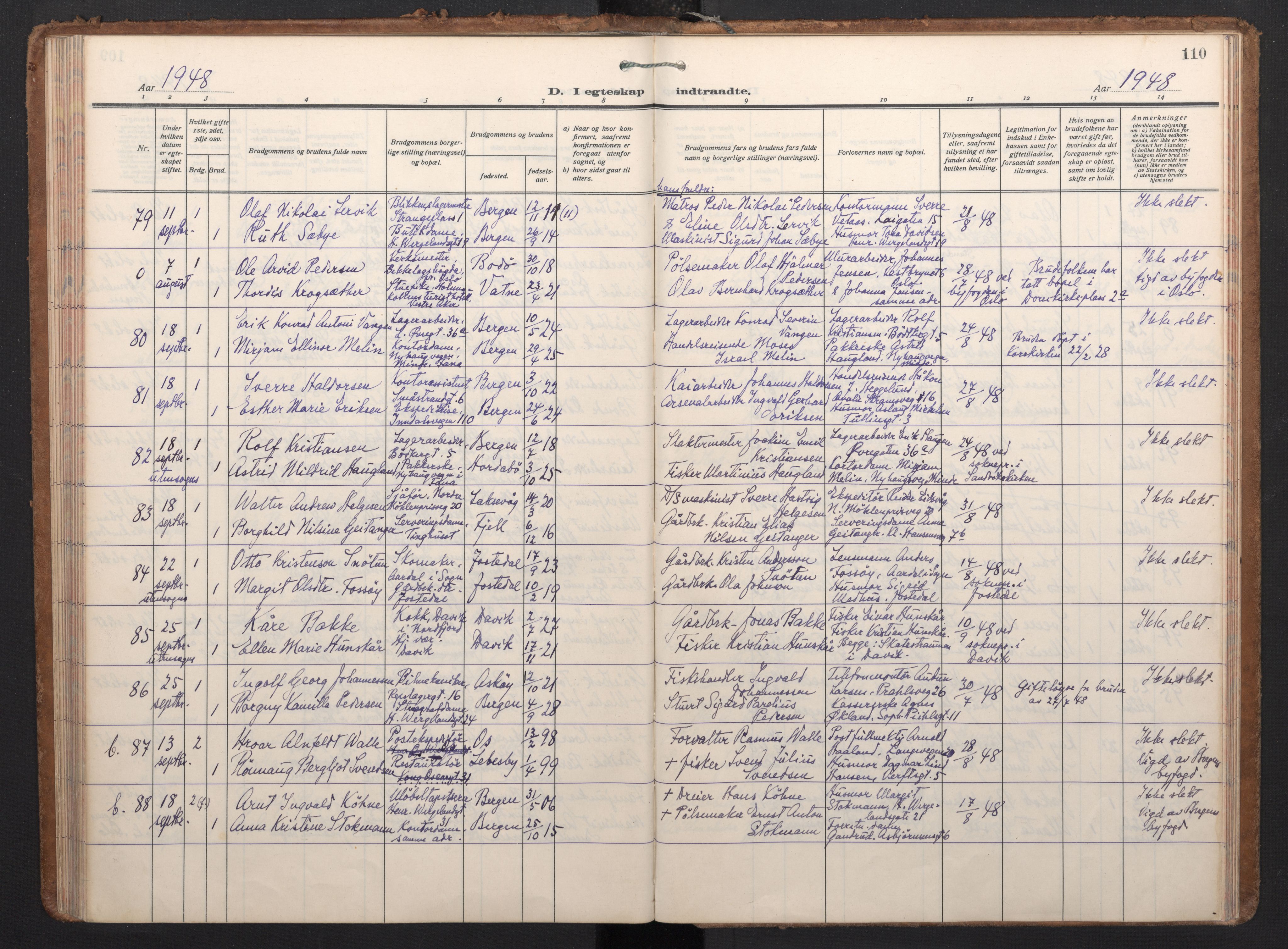 Korskirken sokneprestembete, AV/SAB-A-76101/H/Haa/L0040: Parish register (official) no. D 7, 1938-1952, p. 109b-110a