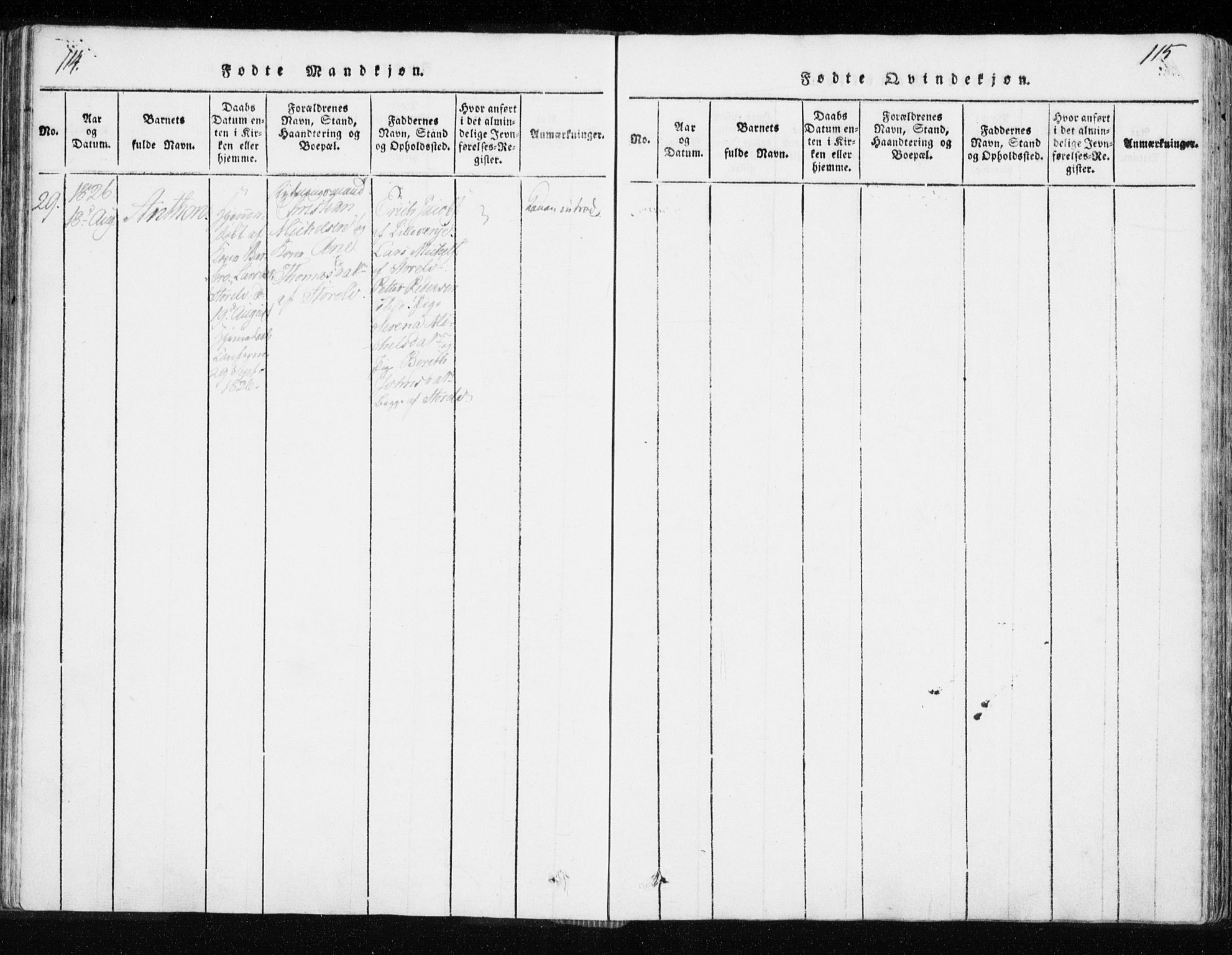 Tranøy sokneprestkontor, AV/SATØ-S-1313/I/Ia/Iaa/L0004kirke: Parish register (official) no. 4, 1820-1829, p. 114-115