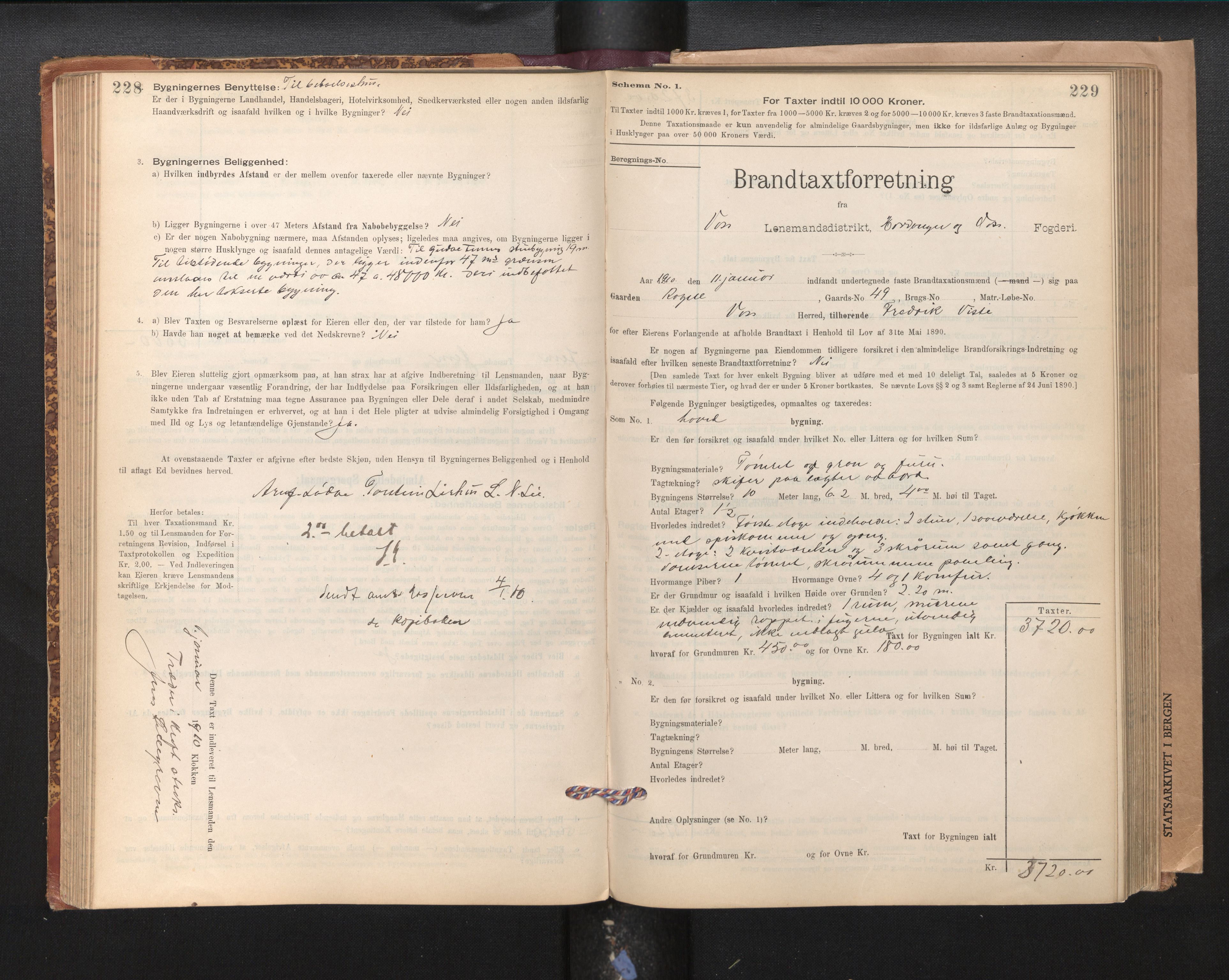 Lensmannen i Voss, SAB/A-35801/0012/L0008: Branntakstprotokoll, skjematakst, 1895-1945, p. 228-229
