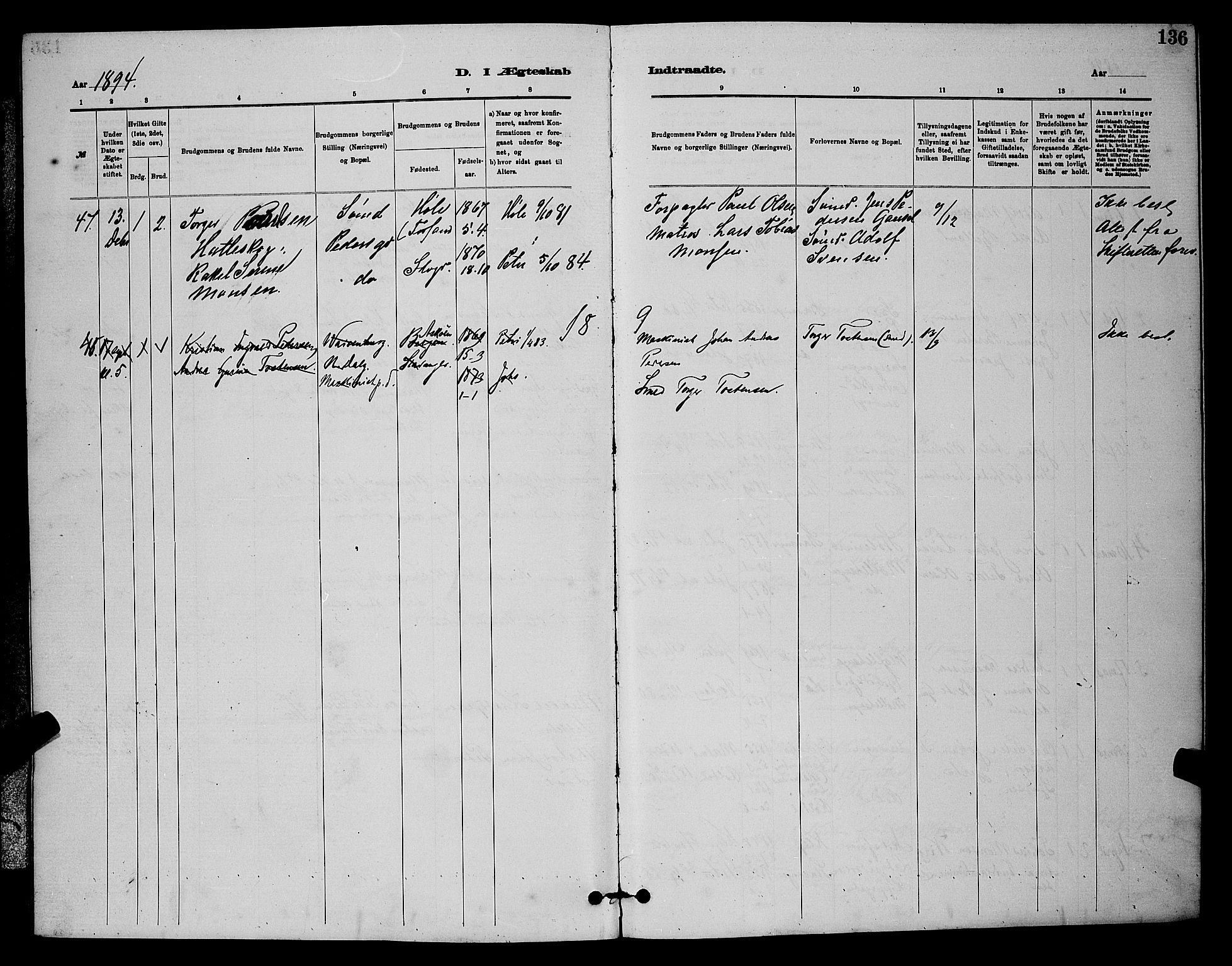 St. Johannes sokneprestkontor, AV/SAST-A-101814/001/30/30BB/L0001: Parish register (copy) no. B 1, 1885-1897, p. 136