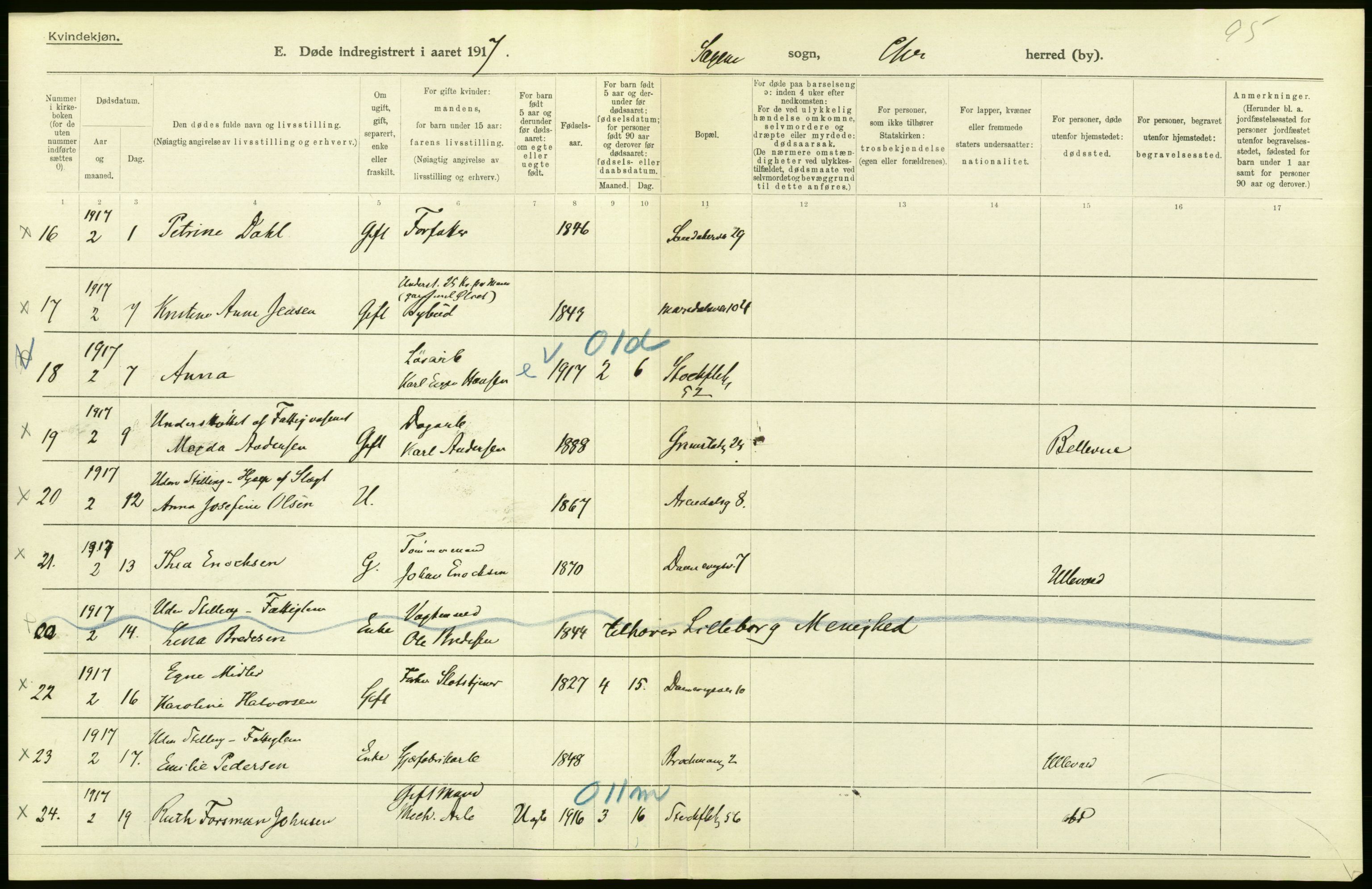 Statistisk sentralbyrå, Sosiodemografiske emner, Befolkning, AV/RA-S-2228/D/Df/Dfb/Dfbg/L0010: Kristiania: Døde, 1917, p. 118