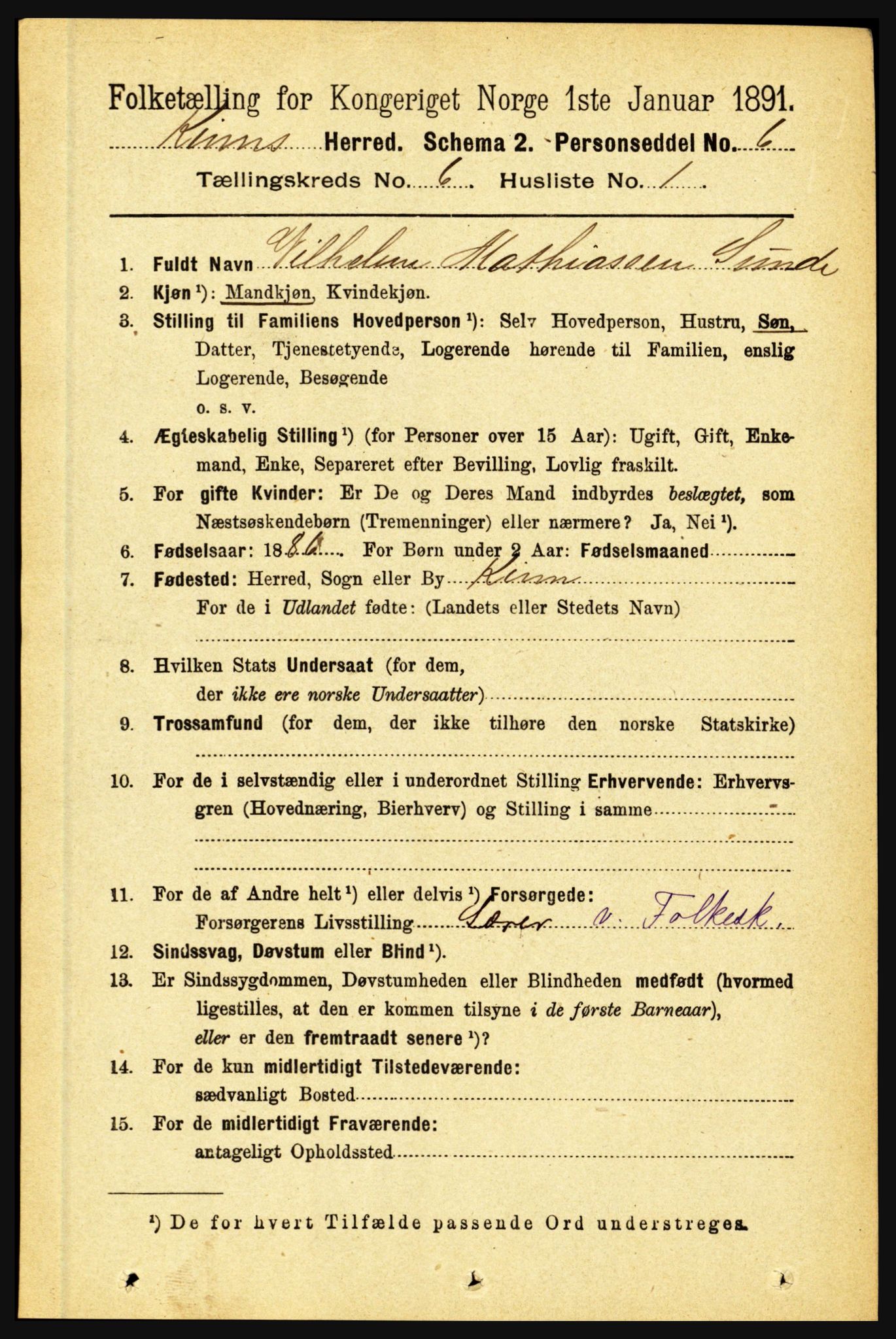 RA, 1891 census for 1437 Kinn, 1891, p. 2282