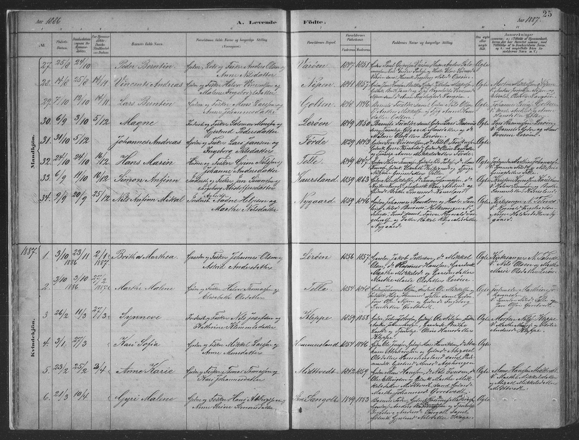Sund sokneprestembete, SAB/A-99930: Parish register (copy) no. B 3, 1882-1911, p. 25