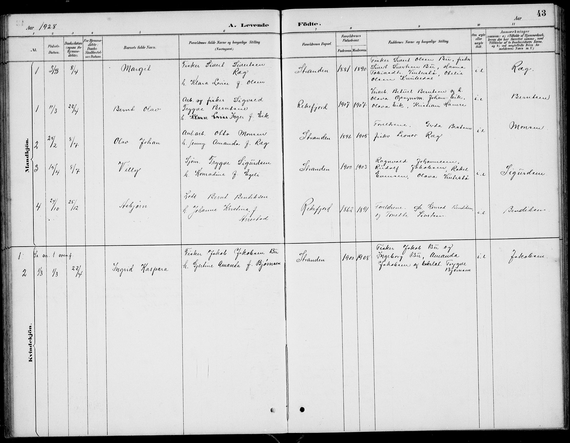 Sokndal sokneprestkontor, SAST/A-101808: Parish register (copy) no. B 5, 1887-1934, p. 43