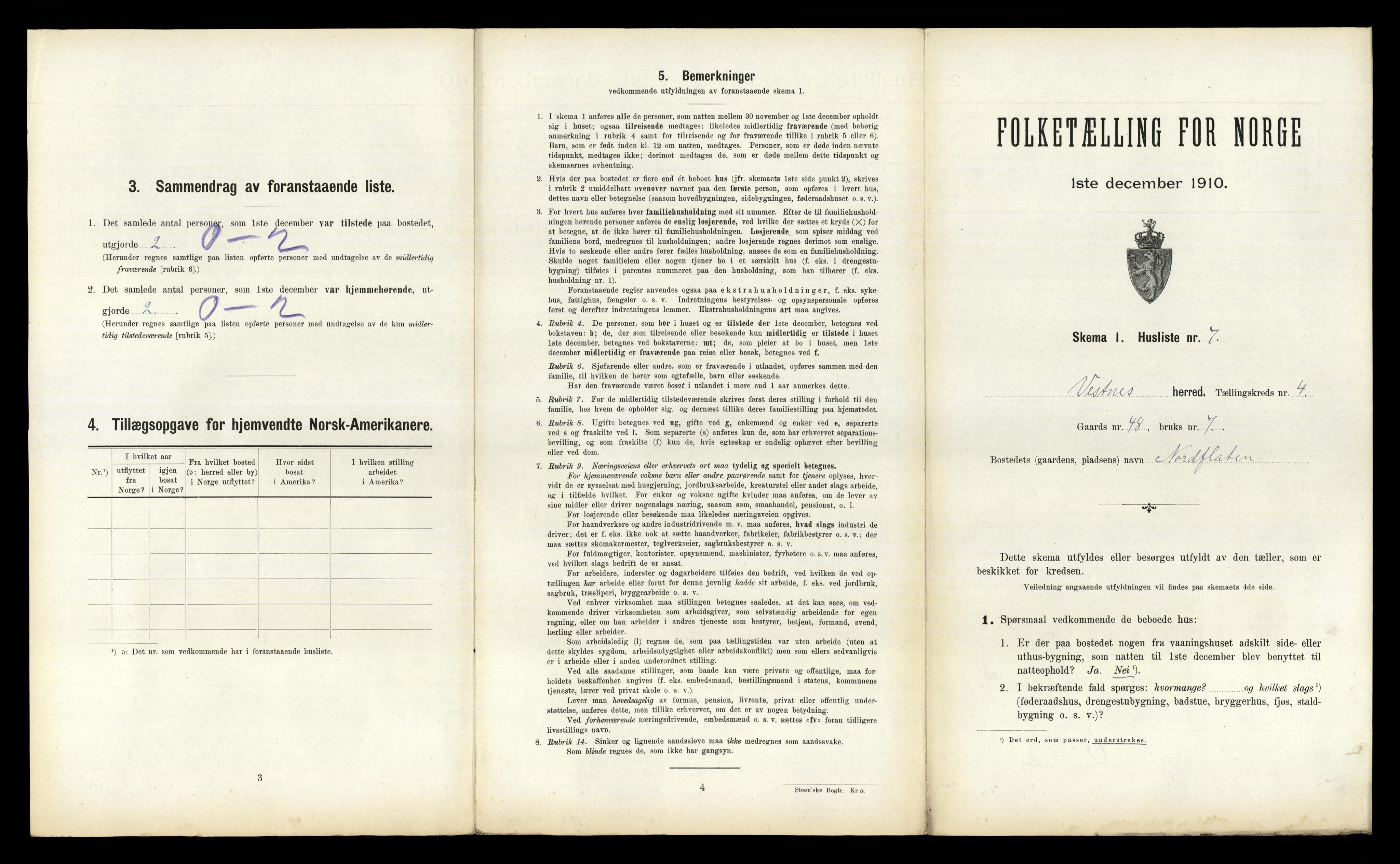 RA, 1910 census for Vestnes, 1910, p. 411