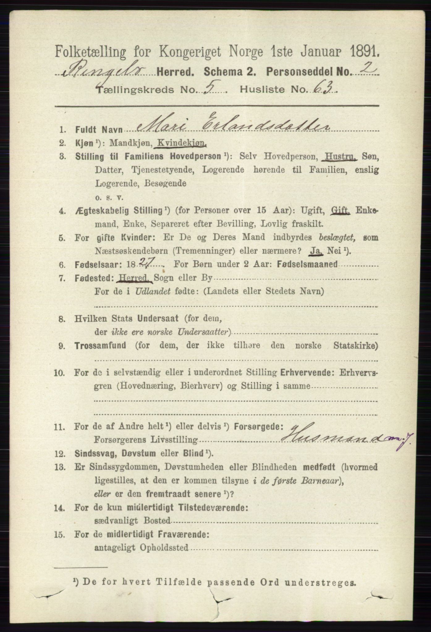 RA, 1891 census for 0520 Ringebu, 1891, p. 2354