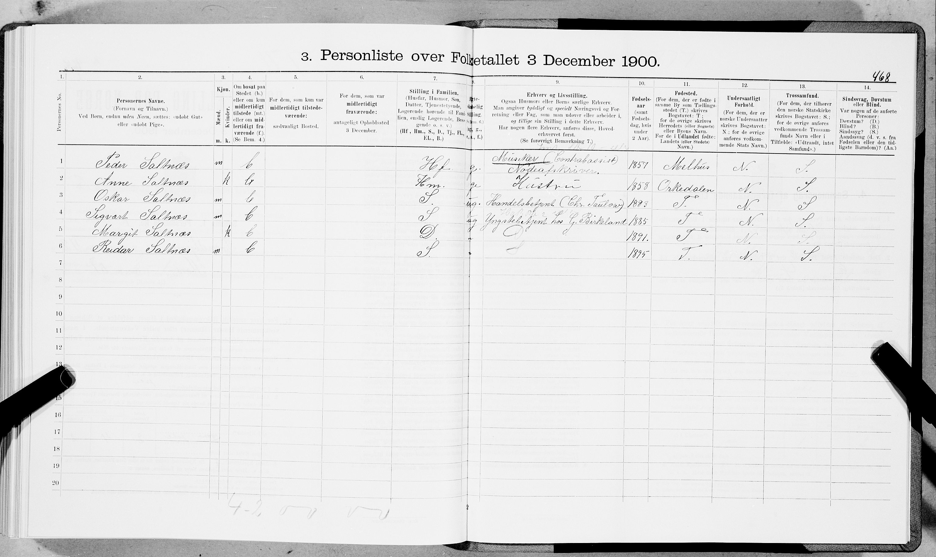 SAT, 1900 census for Trondheim, 1900, p. 8310