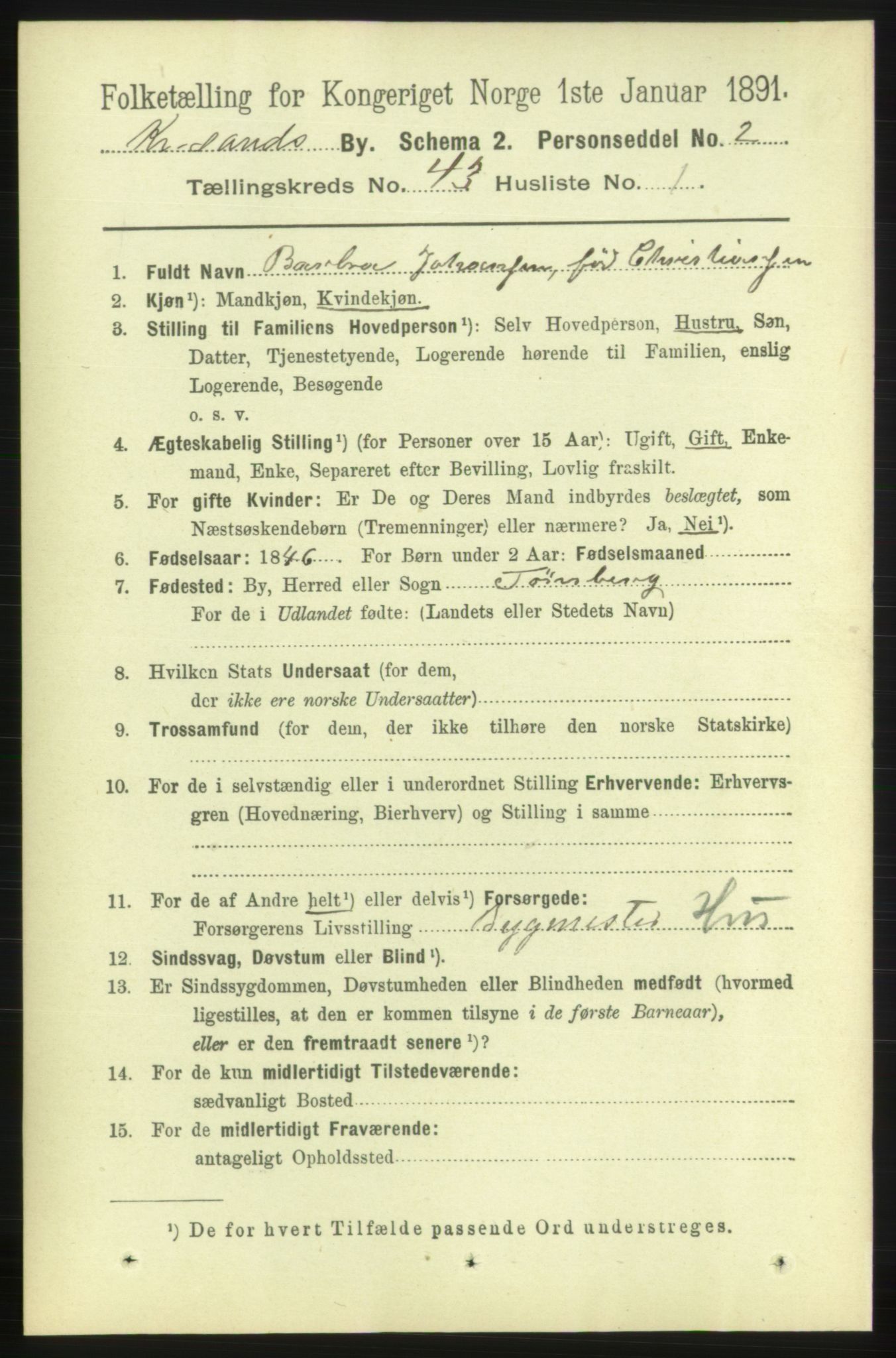 RA, 1891 census for 1001 Kristiansand, 1891, p. 13174