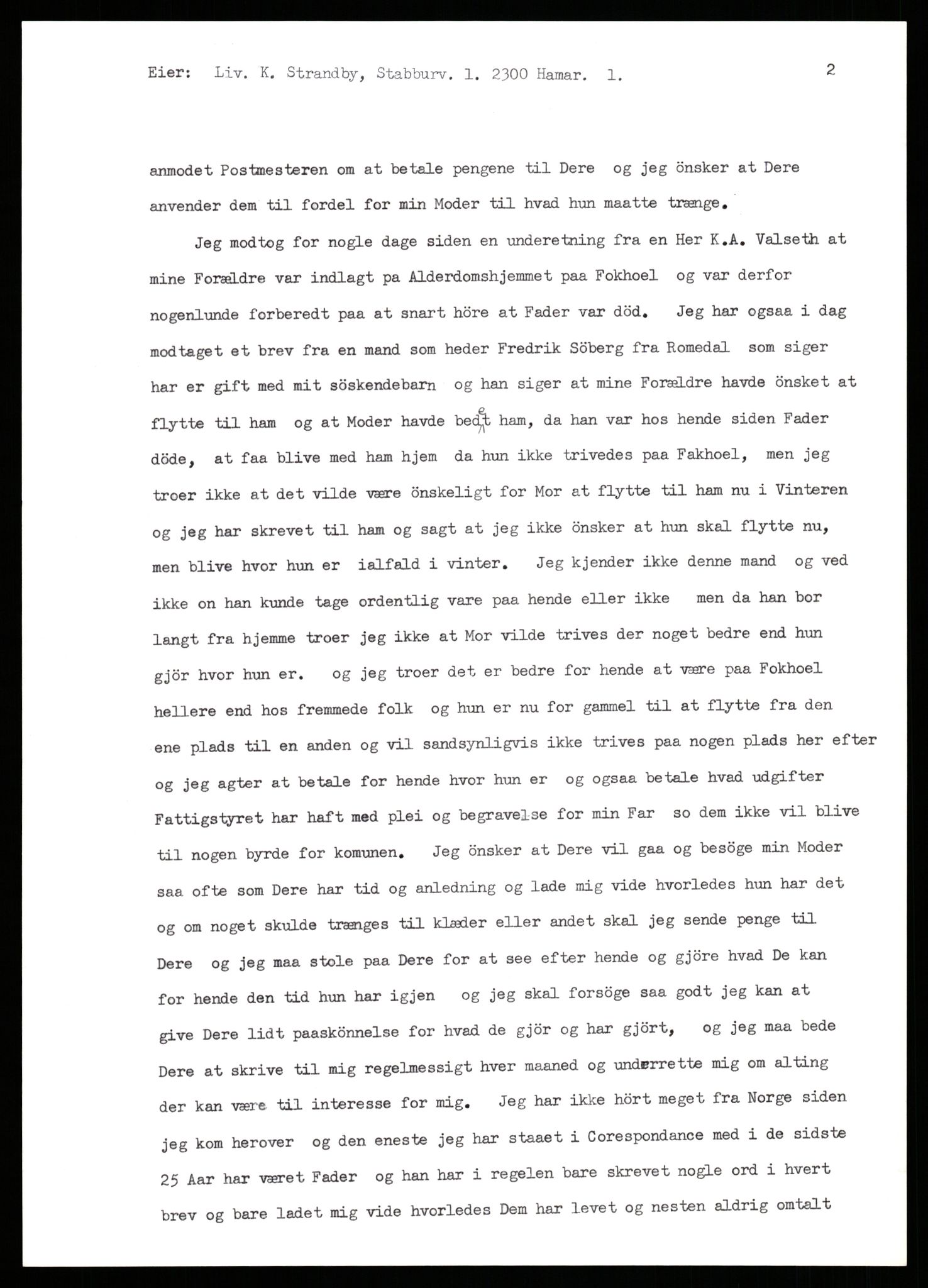 Samlinger til kildeutgivelse, Amerikabrevene, AV/RA-EA-4057/F/L0009: Innlån fra Hedmark: Statsarkivet i Hamar - Wærenskjold, 1838-1914, p. 708