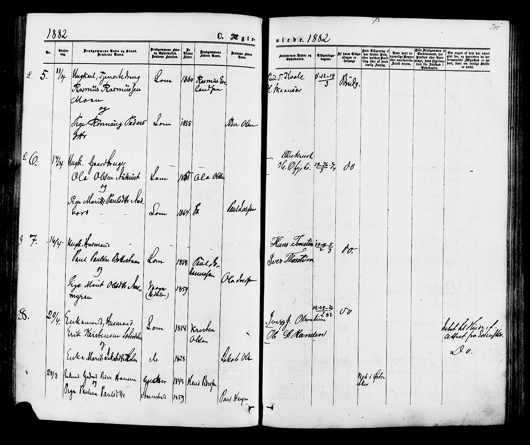 Lom prestekontor, SAH/PREST-070/K/L0007: Parish register (official) no. 7, 1863-1884, p. 201