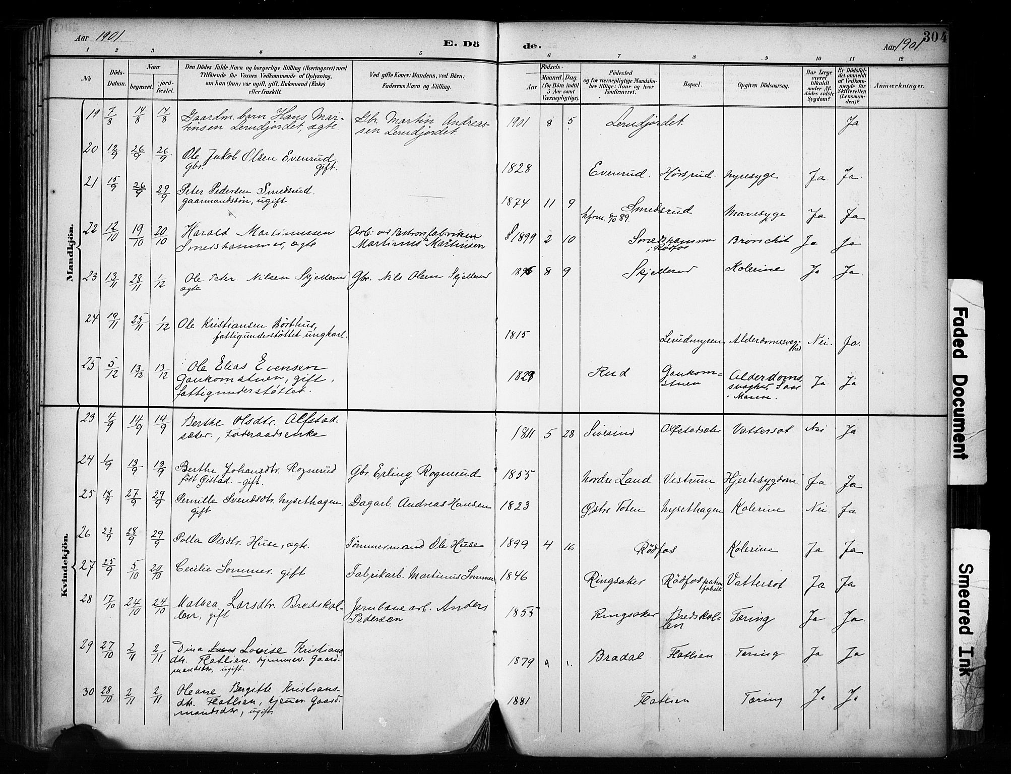 Vestre Toten prestekontor, AV/SAH-PREST-108/H/Ha/Haa/L0011: Parish register (official) no. 11, 1895-1906, p. 304