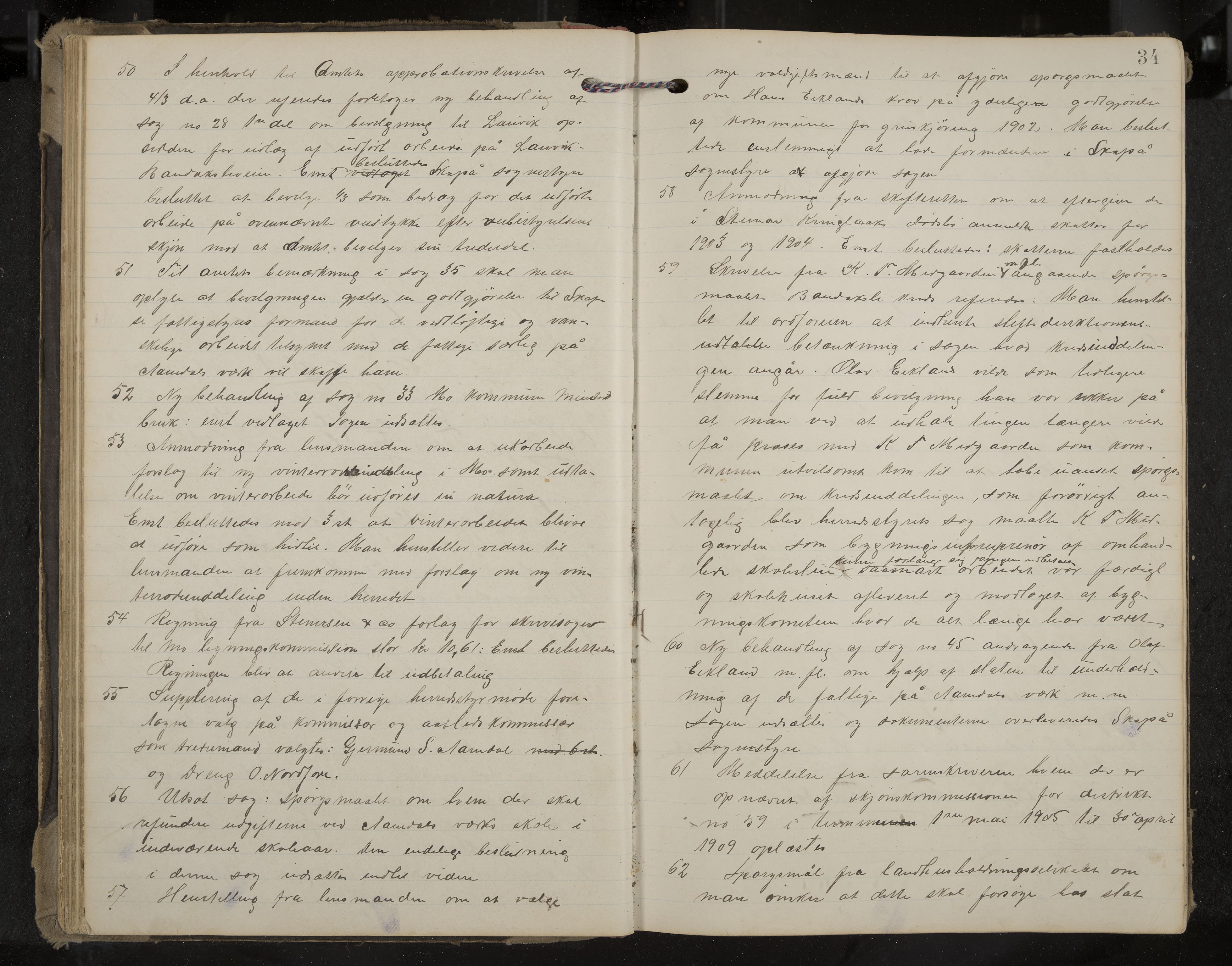Mo formannskap og sentraladministrasjon, IKAK/0832021/A/L0004: Møtebok, 1903-1915, p. 34