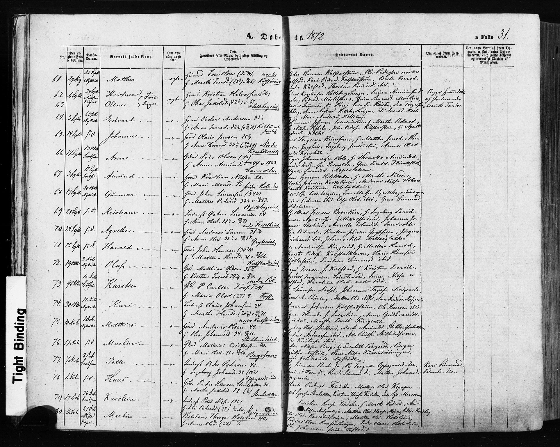 Gausdal prestekontor, SAH/PREST-090/H/Ha/Haa/L0010: Parish register (official) no. 10, 1867-1886, p. 31