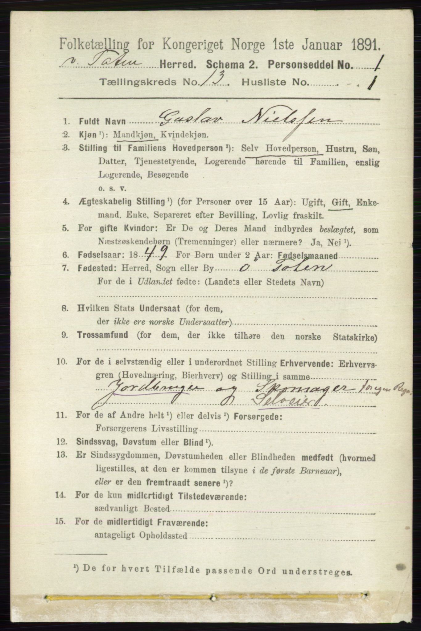 RA, 1891 census for 0529 Vestre Toten, 1891, p. 7814
