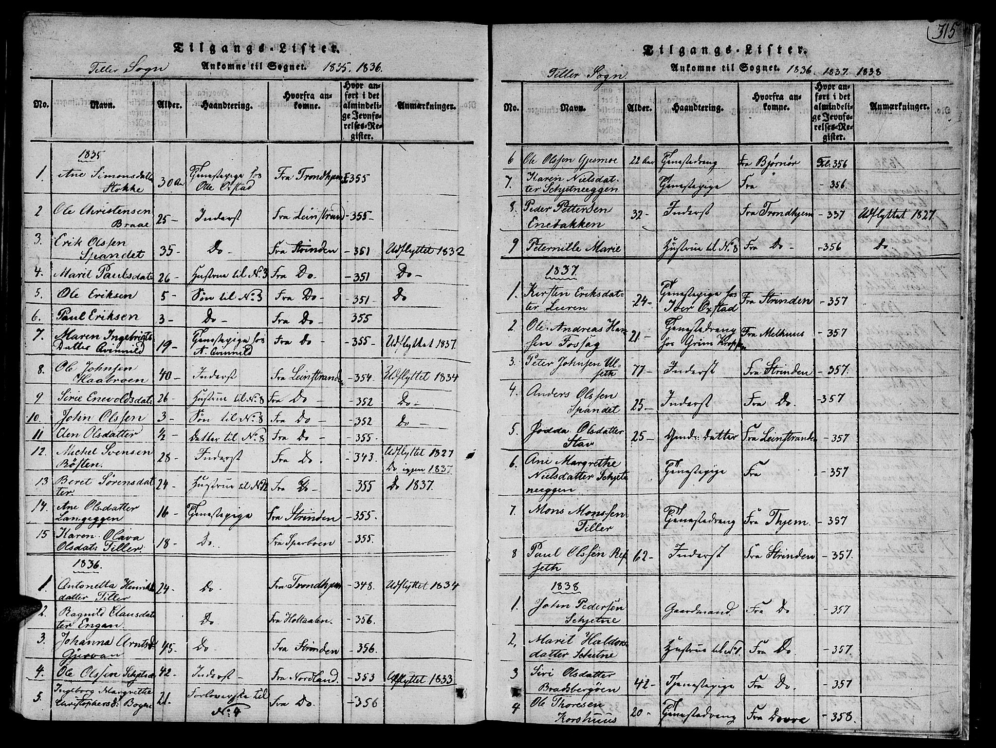 Ministerialprotokoller, klokkerbøker og fødselsregistre - Sør-Trøndelag, SAT/A-1456/618/L0440: Parish register (official) no. 618A04 /2, 1816-1843, p. 315