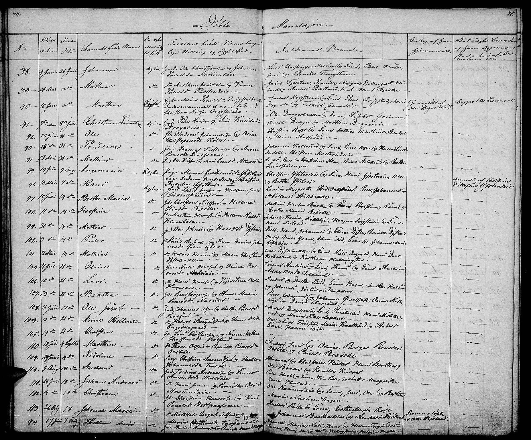 Vestre Toten prestekontor, AV/SAH-PREST-108/H/Ha/Hab/L0002: Parish register (copy) no. 2, 1836-1848, p. 74-75