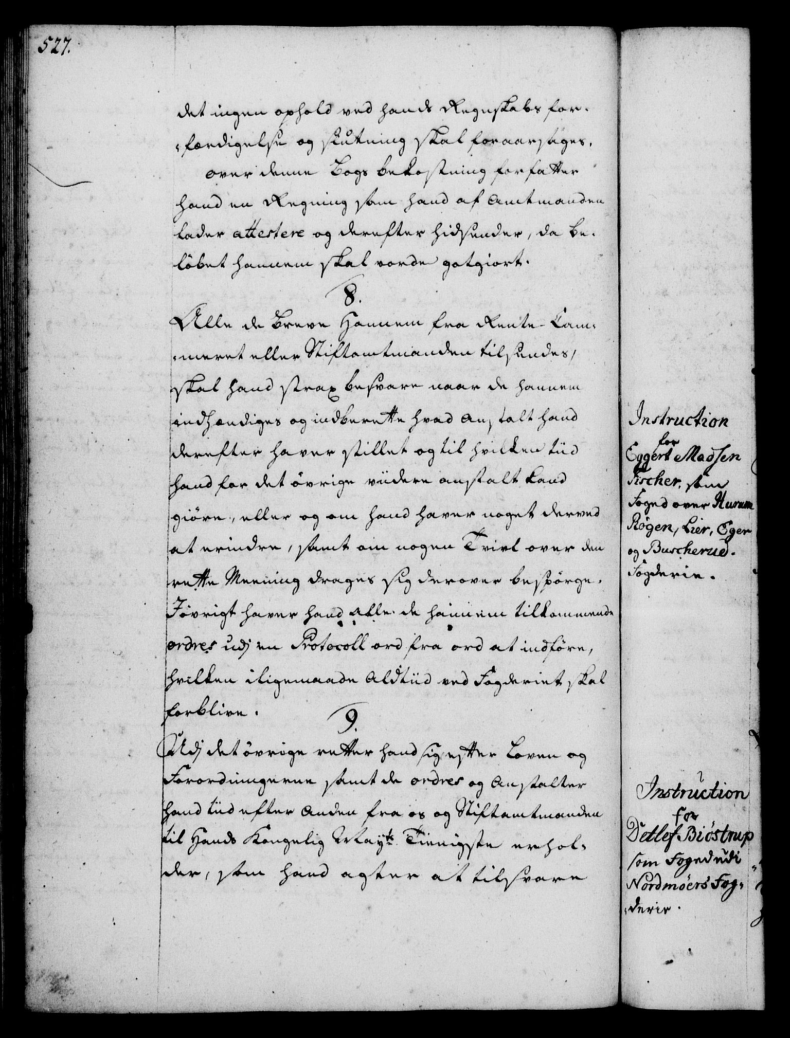 Rentekammeret, Kammerkanselliet, RA/EA-3111/G/Gg/Ggi/L0002: Norsk instruksjonsprotokoll med register (merket RK 53.35), 1729-1751, p. 527