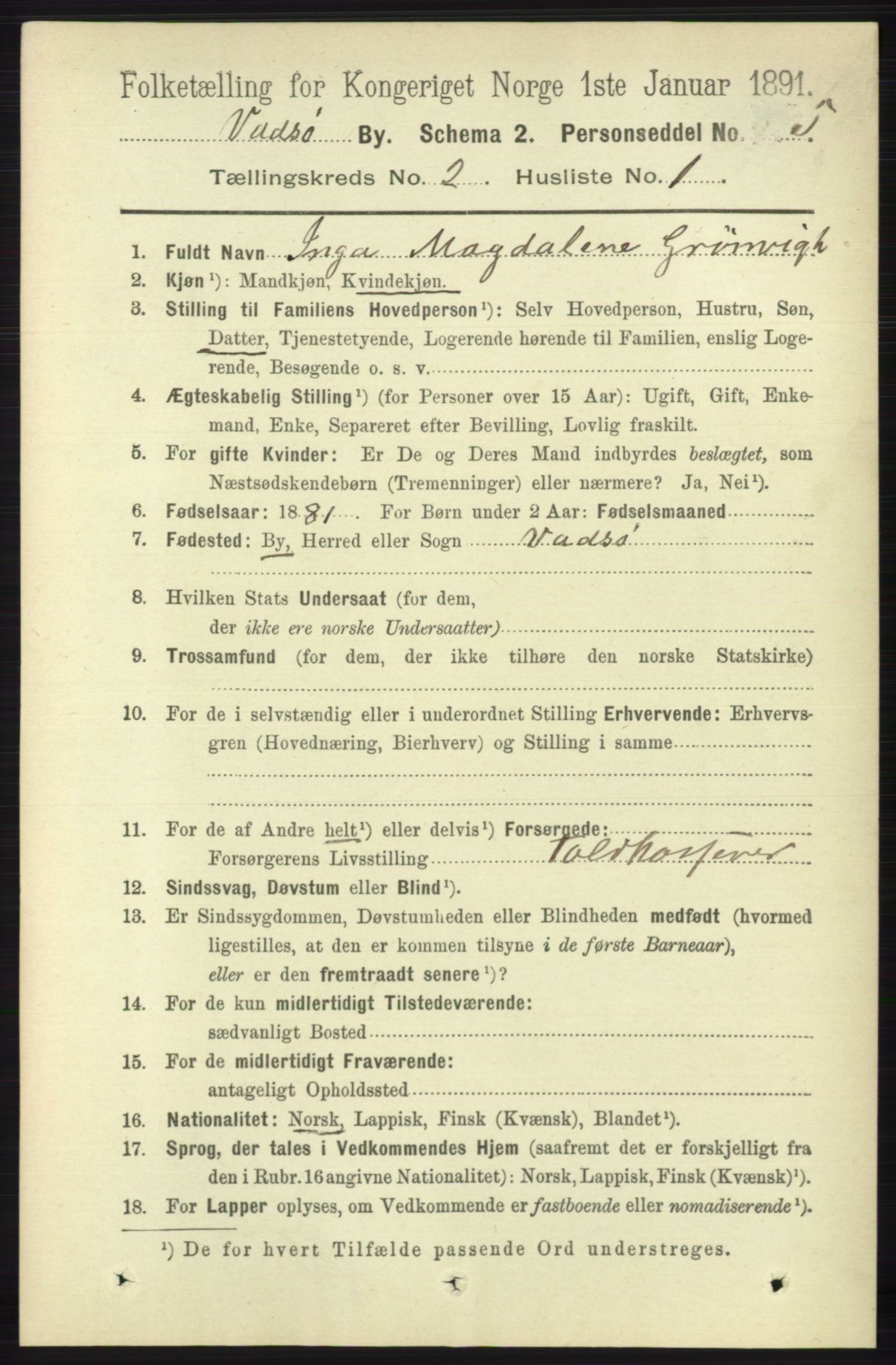 RA, 1891 census for 2003 Vadsø, 1891, p. 770