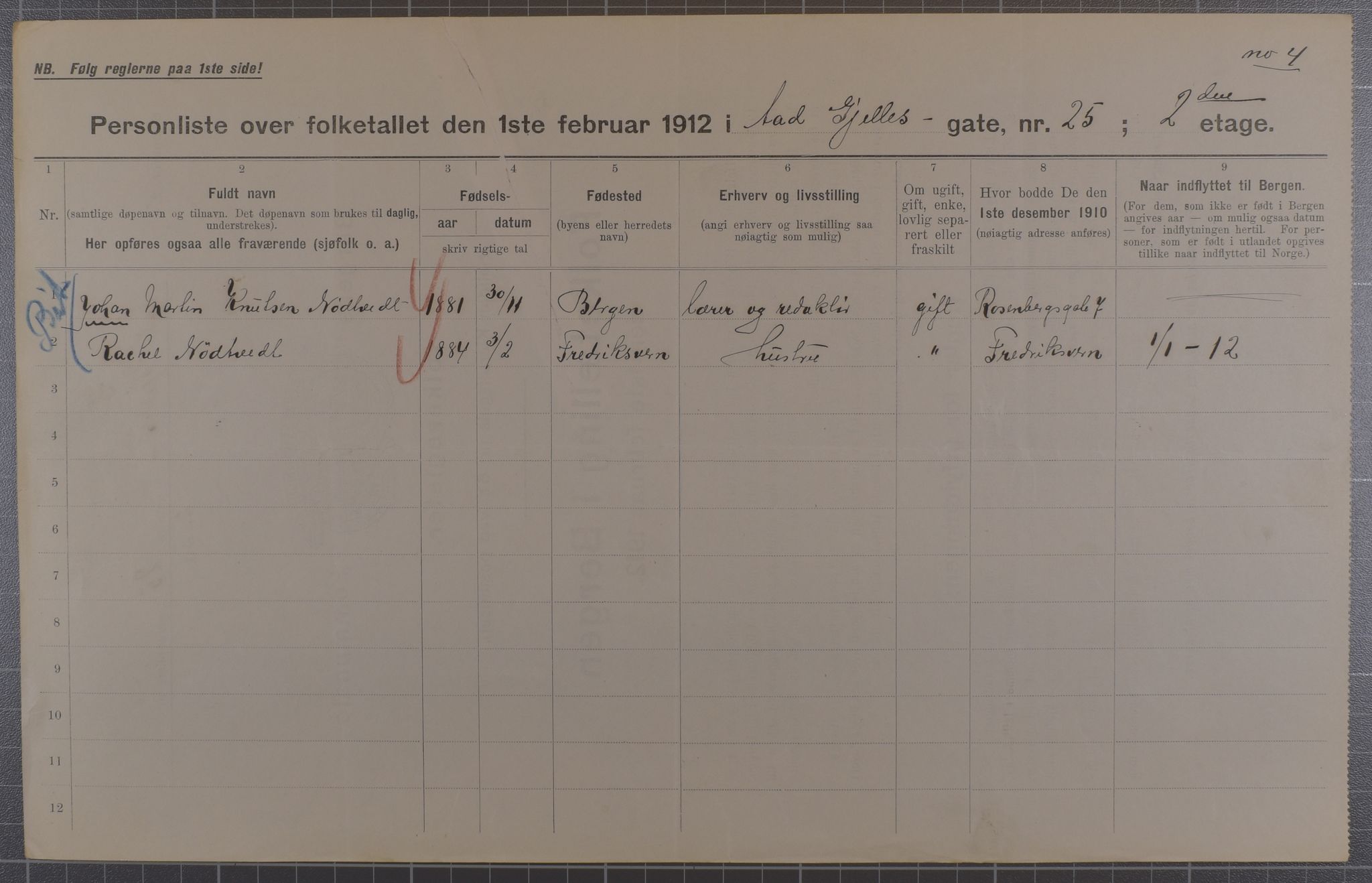 SAB, Municipal Census 1912 for Bergen, 1912, p. 178