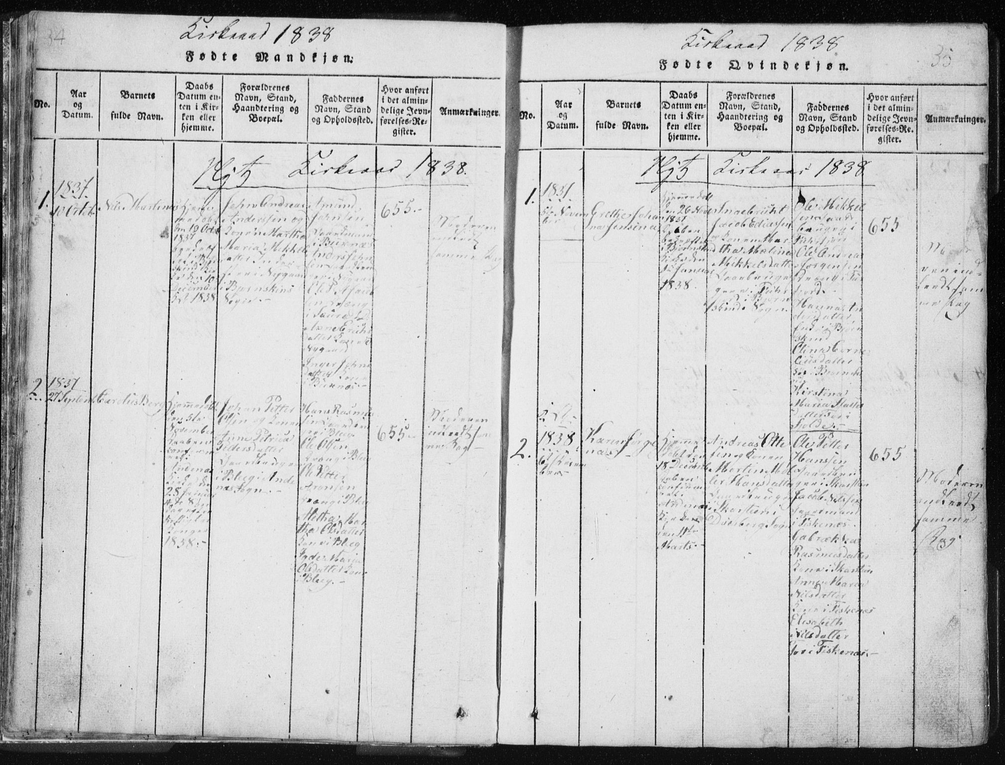 Ministerialprotokoller, klokkerbøker og fødselsregistre - Nordland, AV/SAT-A-1459/897/L1411: Parish register (copy) no. 897C01, 1820-1866, p. 34-35