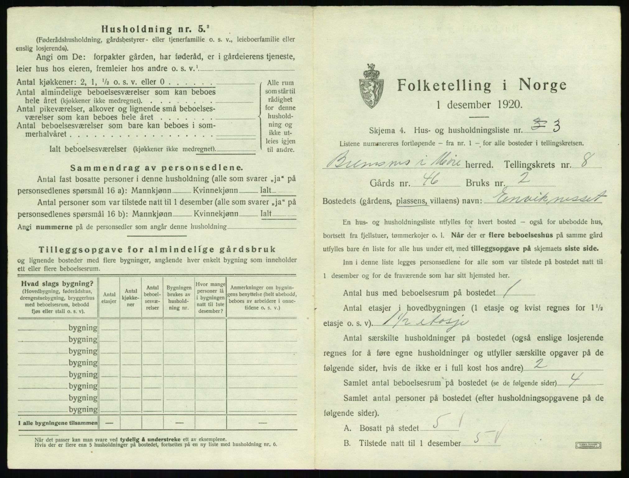 SAT, 1920 census for Bremsnes, 1920, p. 921